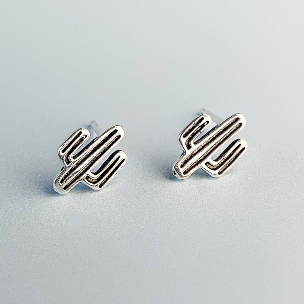 Engraved Cactus Stud Earrings