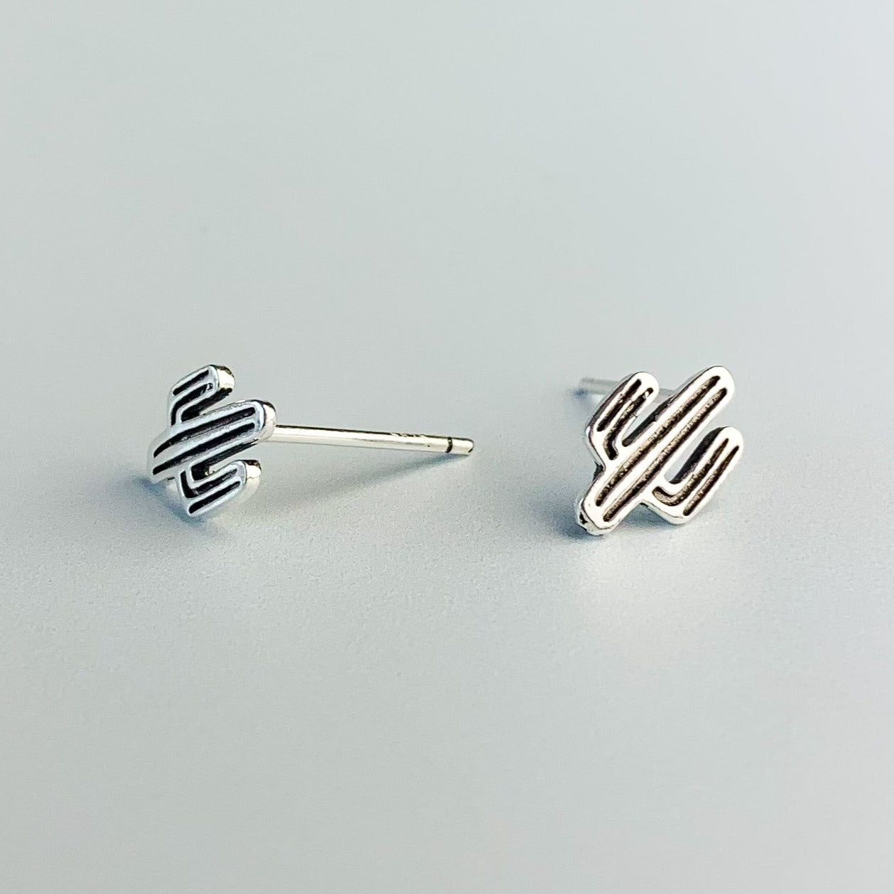 Engraved Cactus Stud Earrings