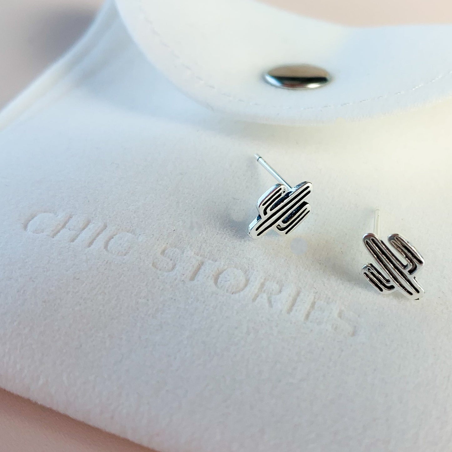 Engraved Cactus Stud Earrings