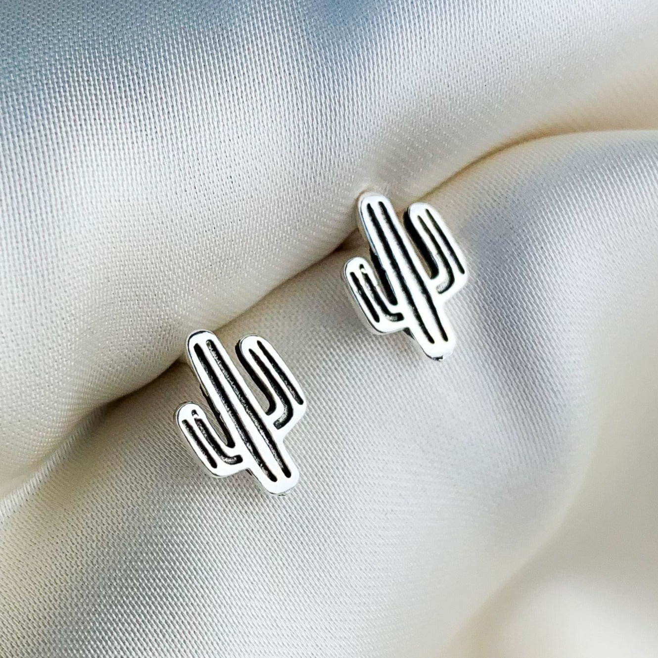 Engraved Cactus Stud Earrings