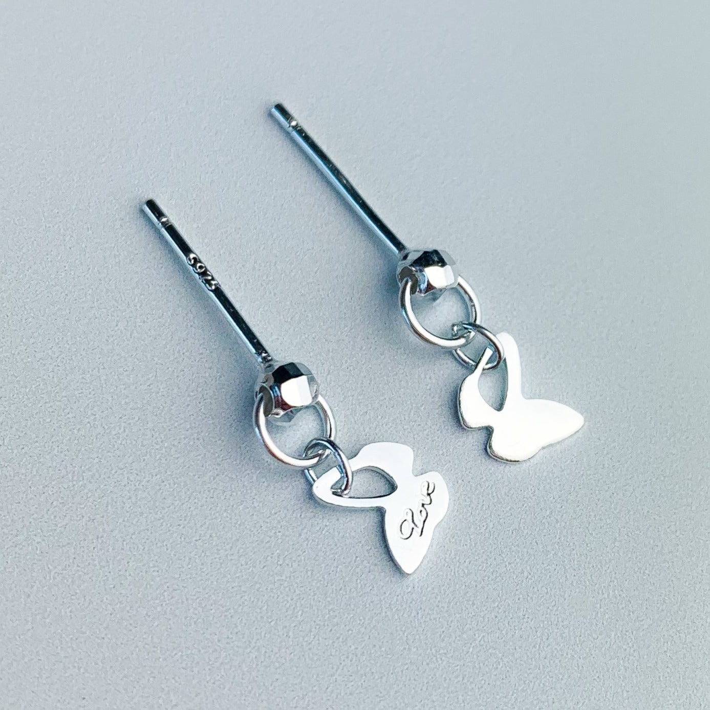 Love Engraved Butterfly Dangle Stud Earrings