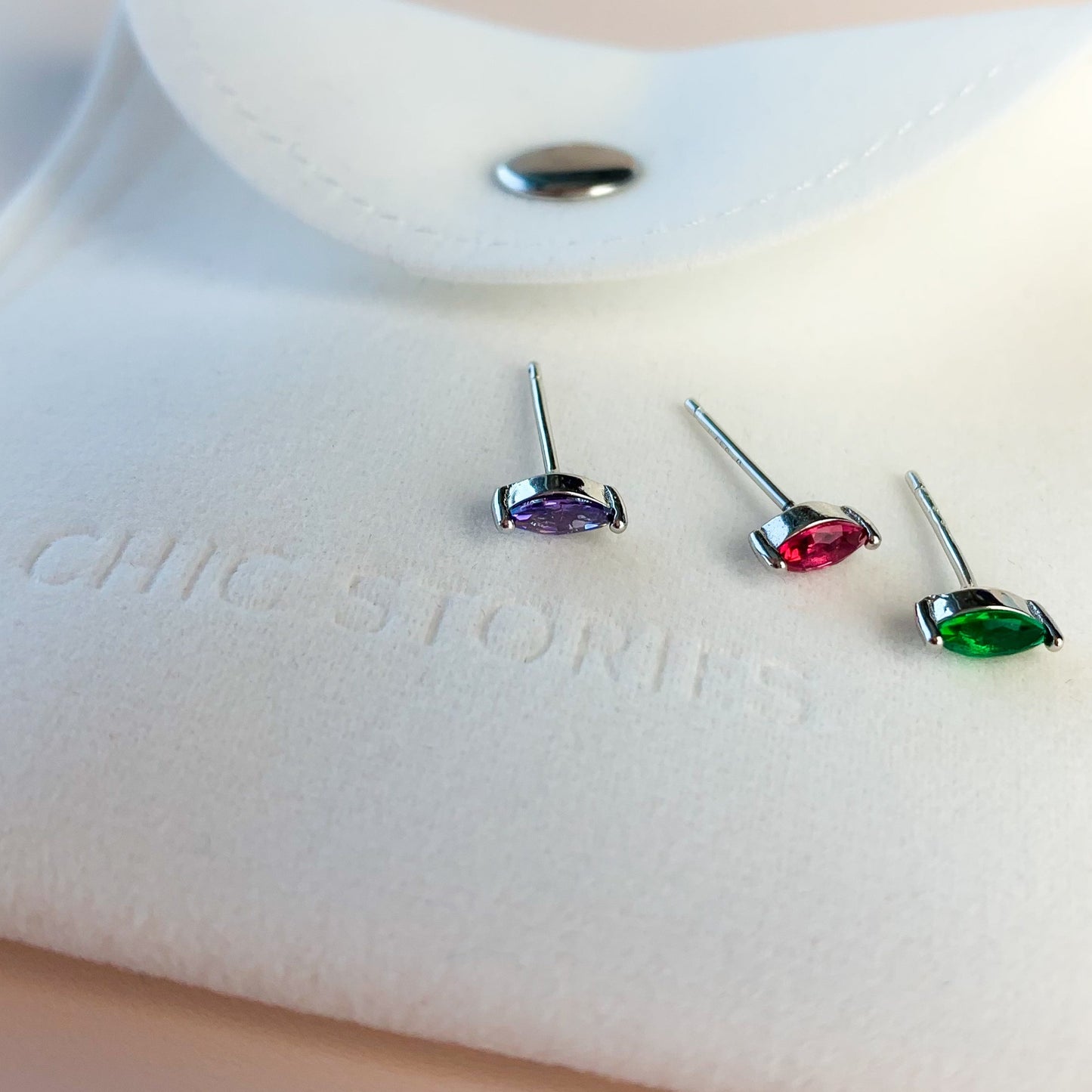 Purple, Pink or Green Crystal Stud Earrings