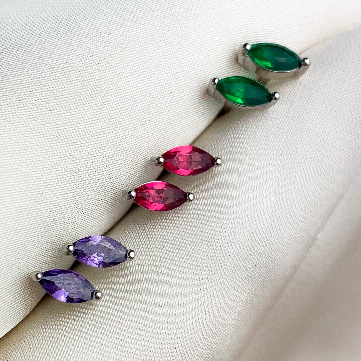 Purple, Pink or Green Crystal Stud Earrings