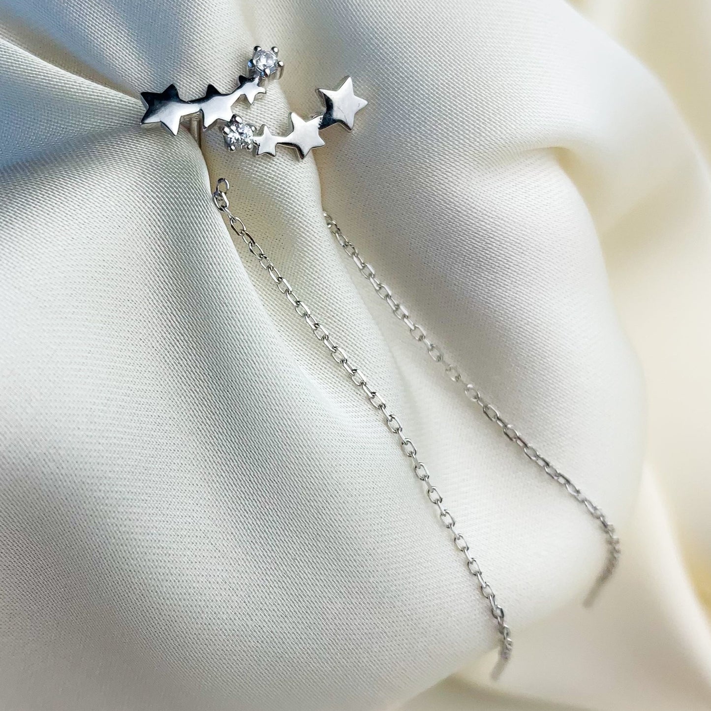 Star and Chain Threader Dangle Earrings