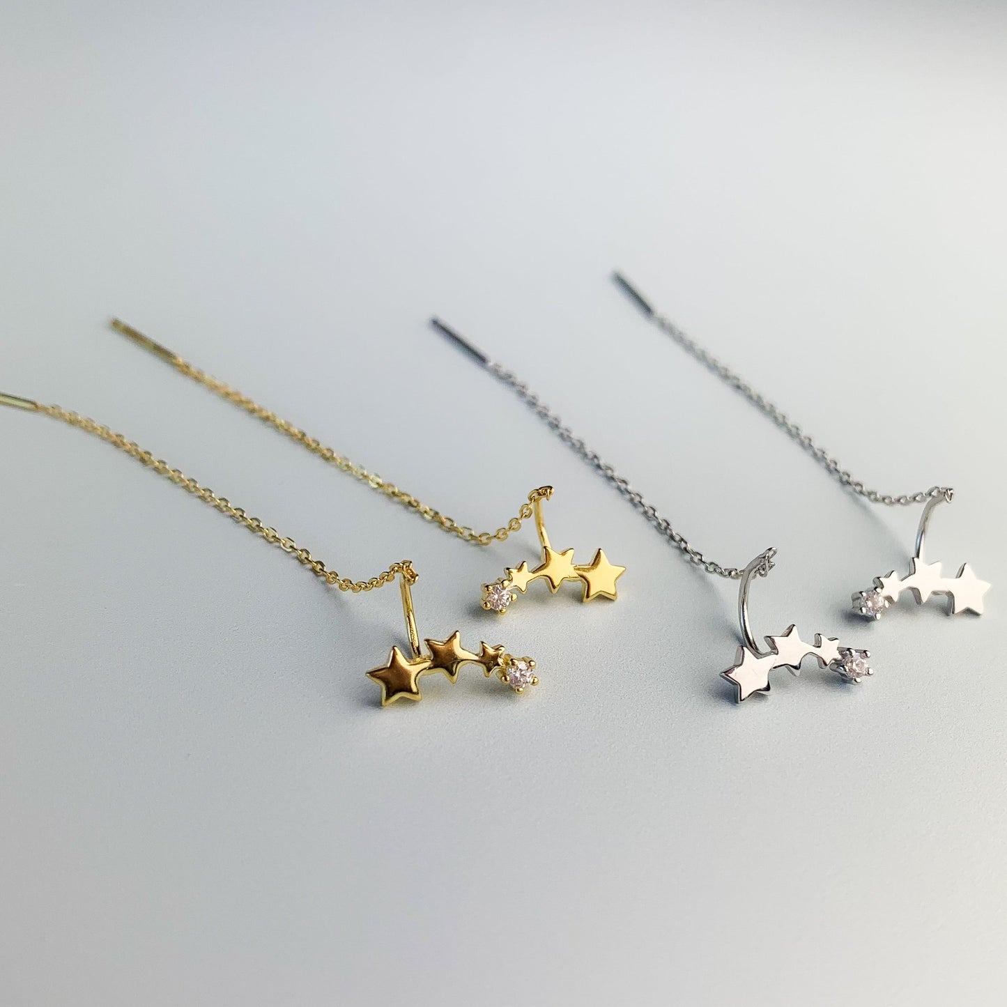 Star and Chain Threader Dangle Earrings