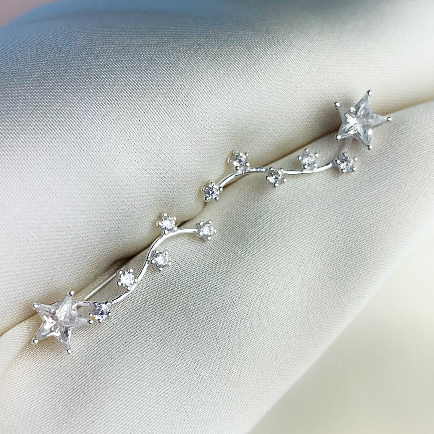 Silver Star Climber Earrings