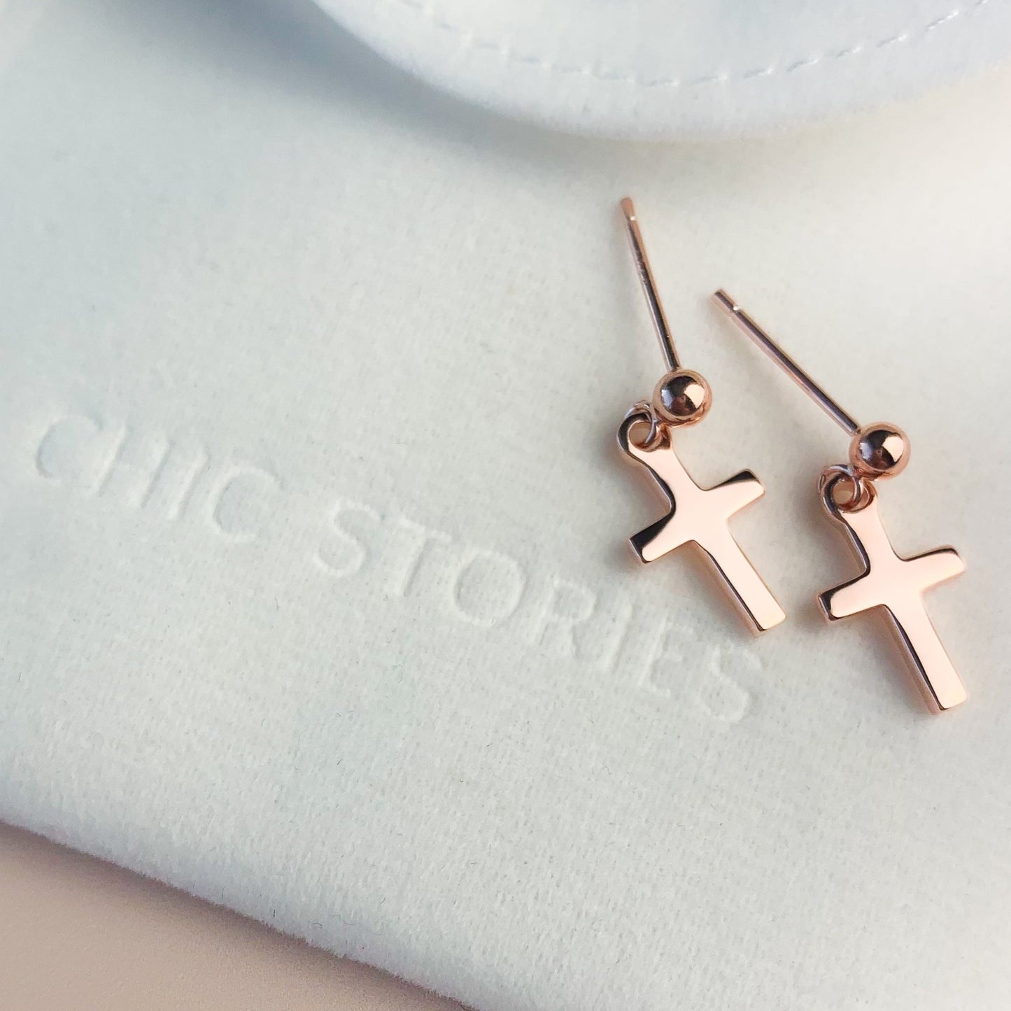 Simple Cross Dangle Stud Earrings