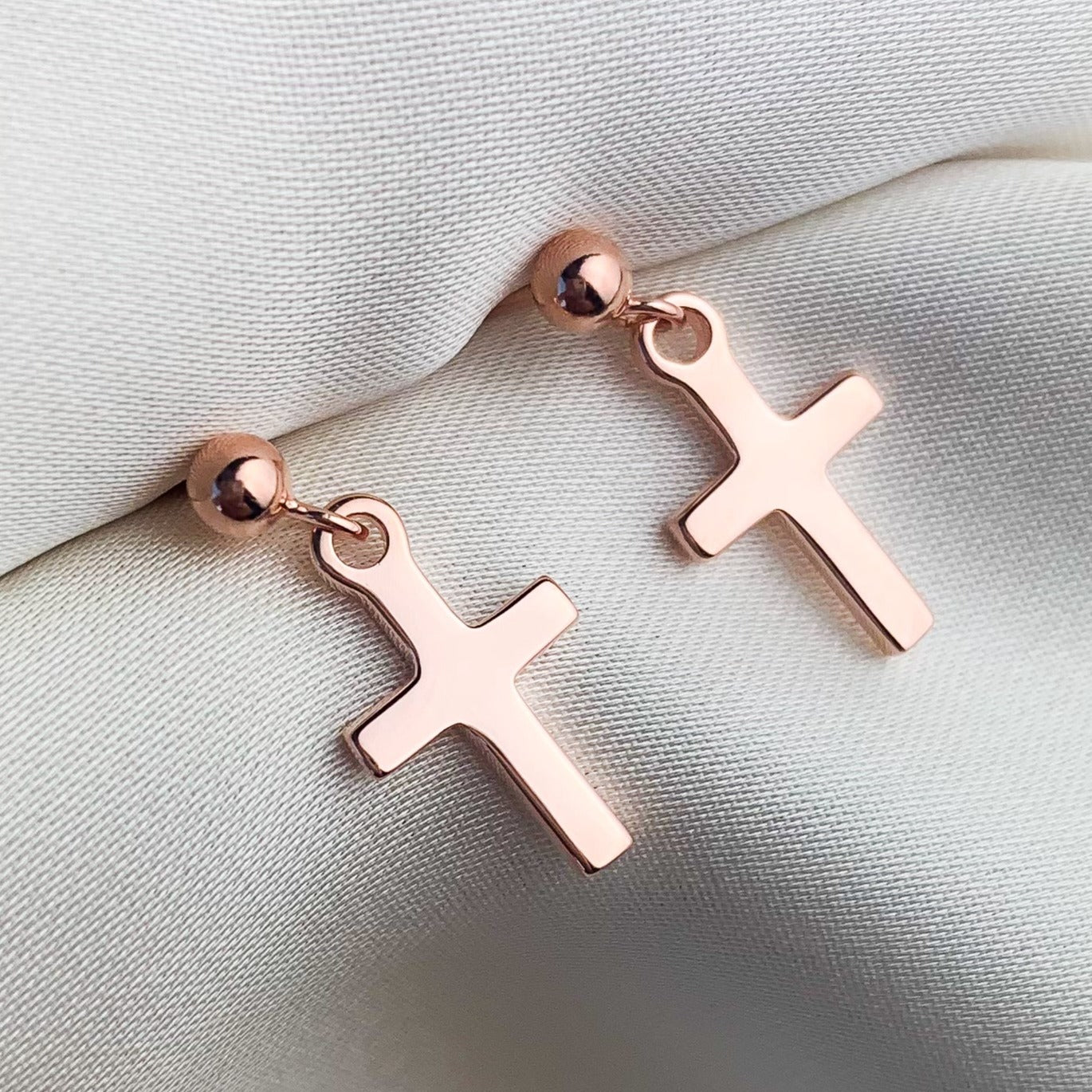 Simple Cross Dangle Stud Earrings