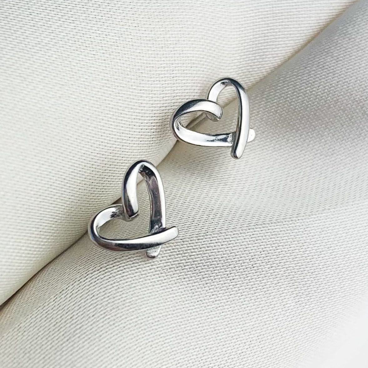 Silver heart stud earrings
