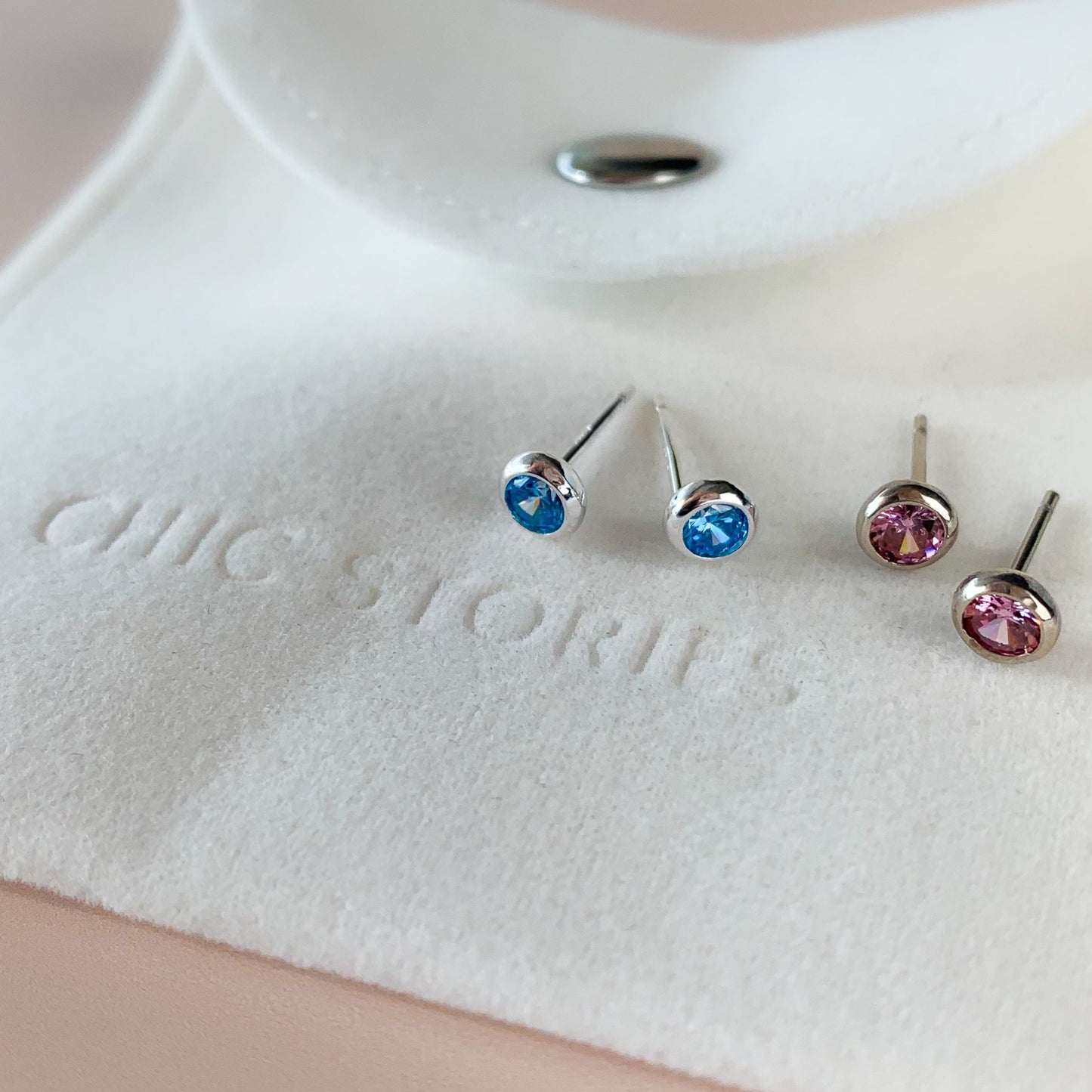 Pink or Blue Crystal Circle Stud Earrings