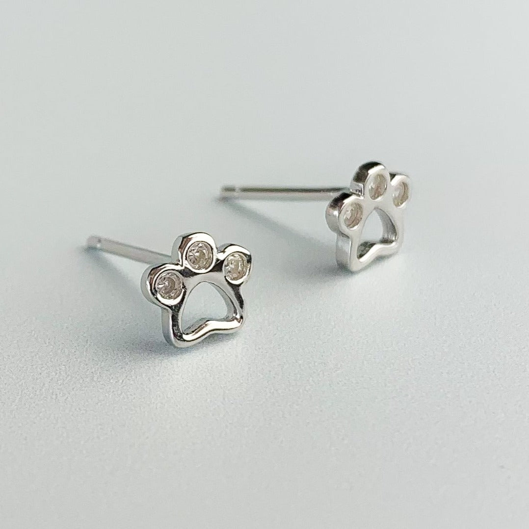 Crystal Dog Paw Print Stud Earrings