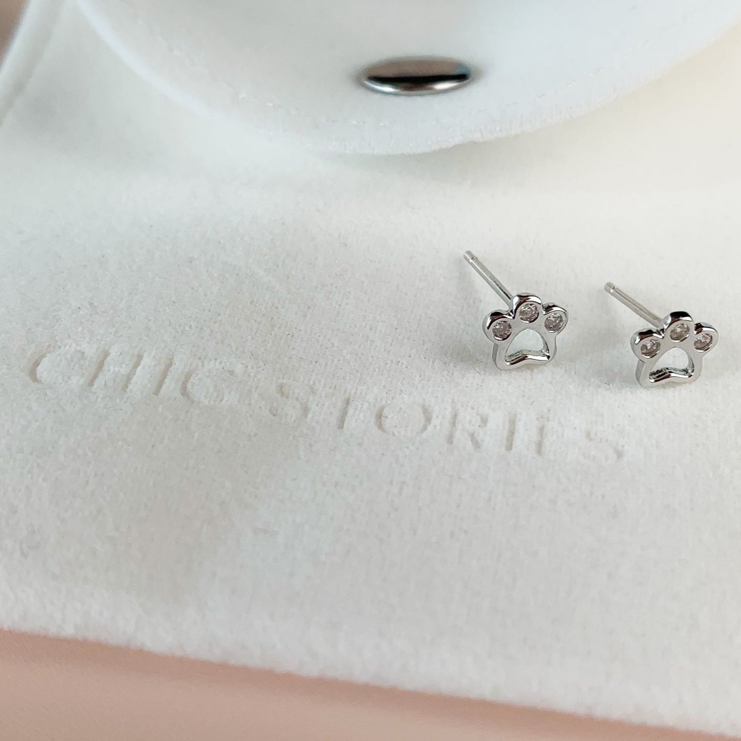 Crystal Dog Paw Print Stud Earrings