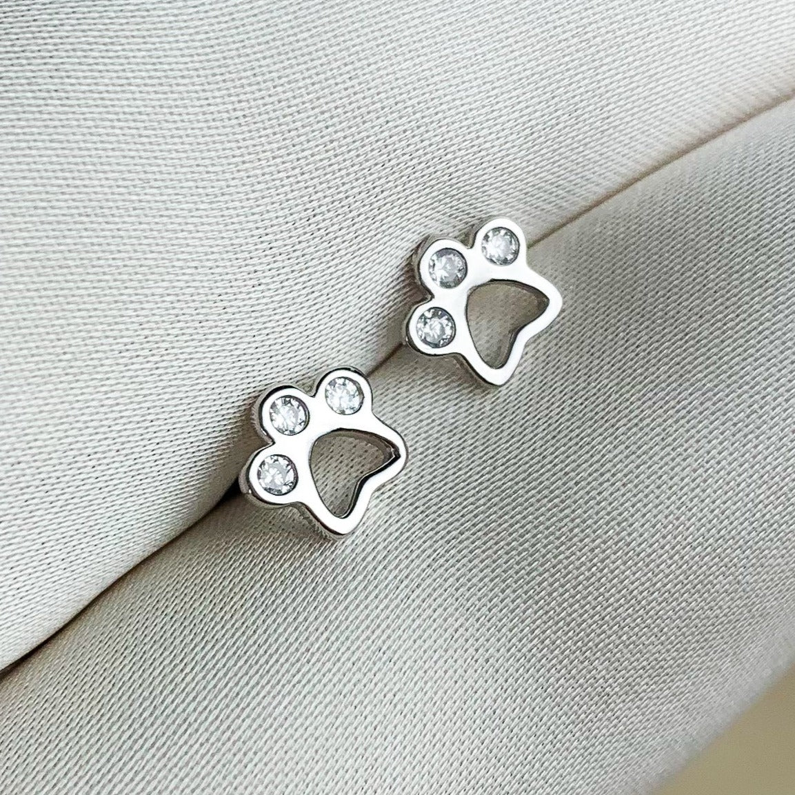 Crystal Dog Paw Print Stud Earrings