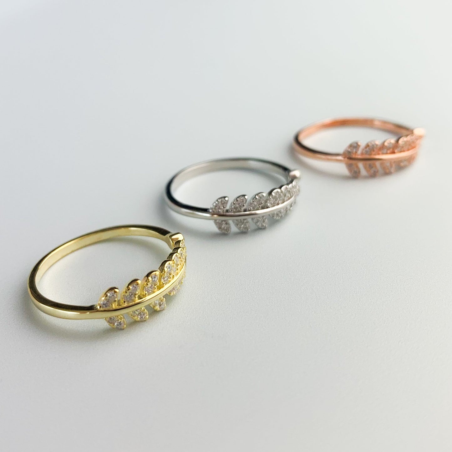 Crystal Detail Feather Adjustable Ring