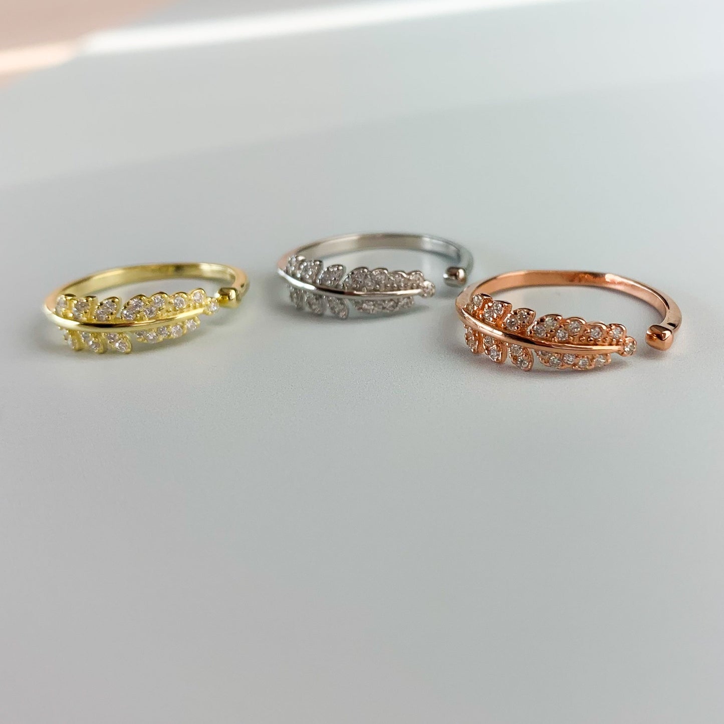 Crystal Detail Feather Adjustable Ring