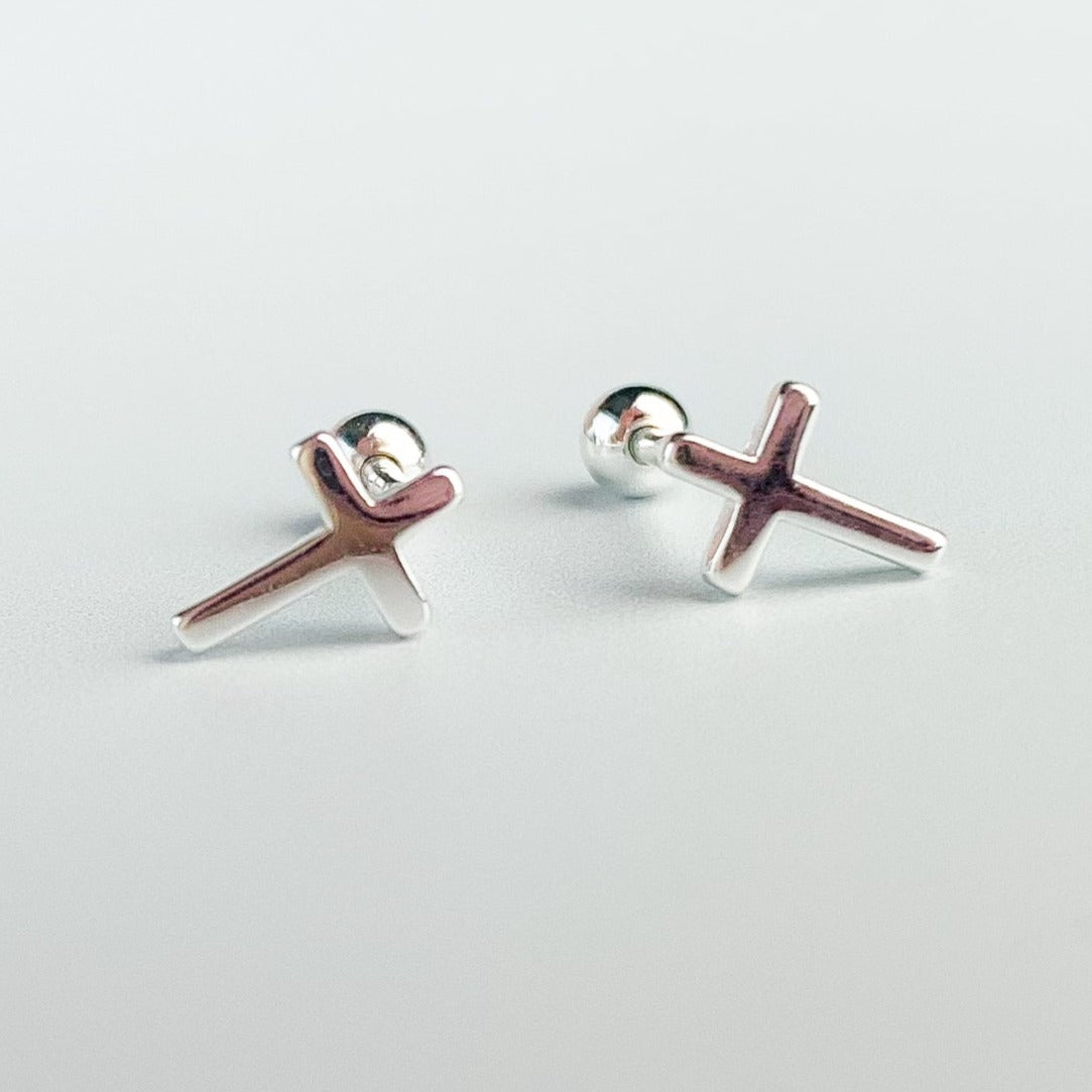 Screw Back Cross Stud Earrings
