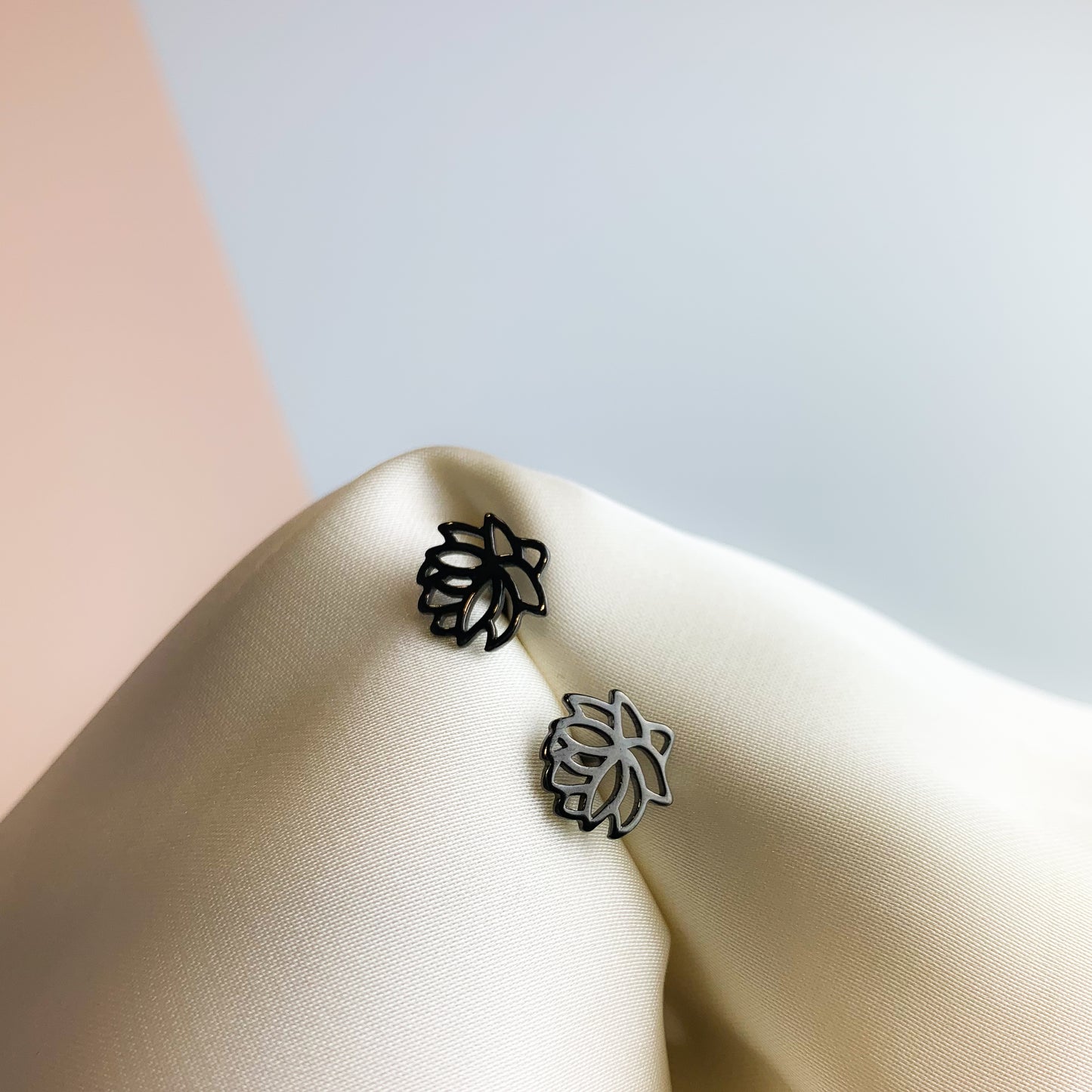 Black Lotus Flower Stud Earrings