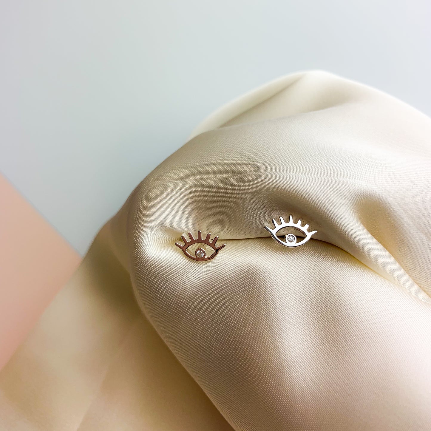 Eye Stud Earrings with Tiny Crystal Details
