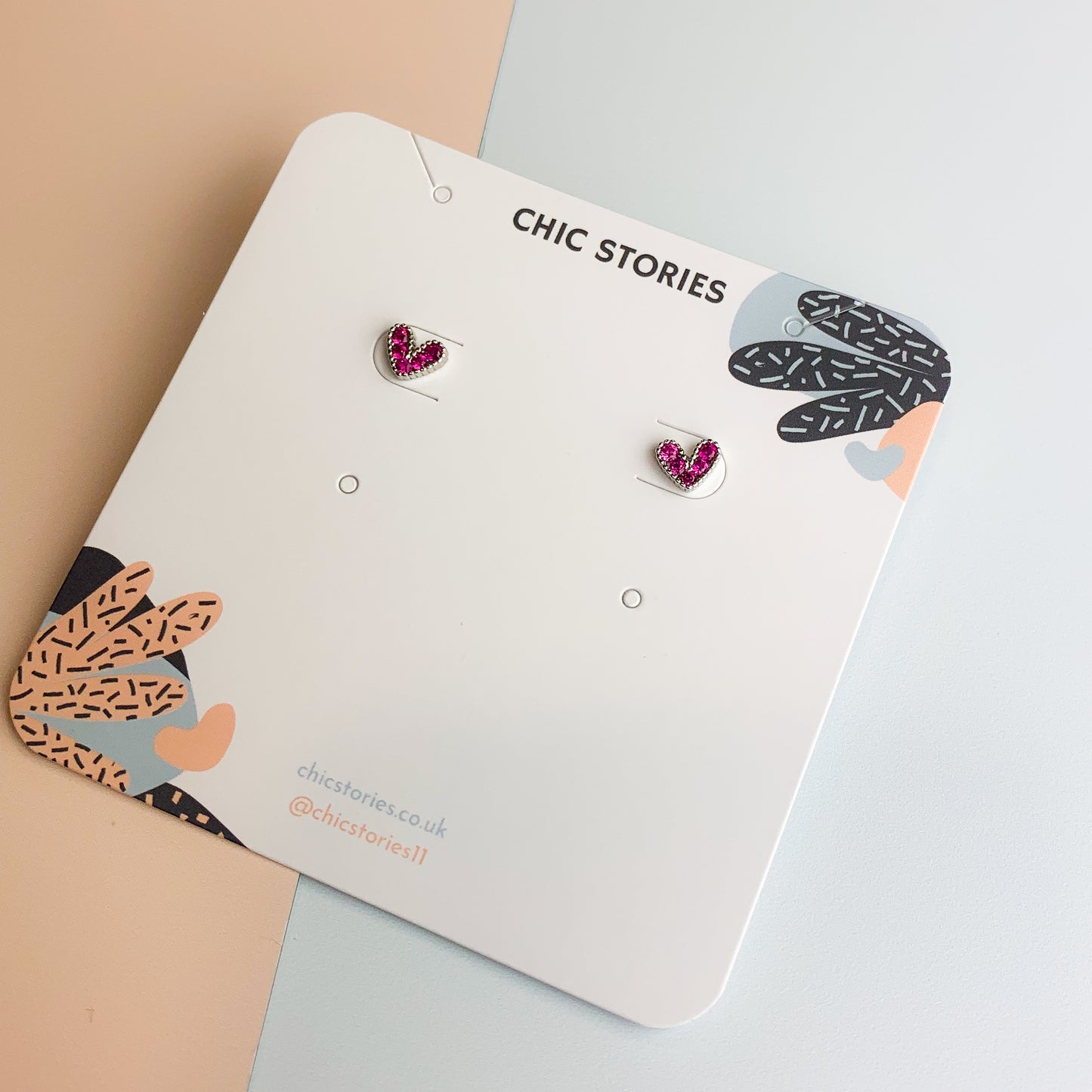 Hot Pink Crystal Heart Stud Earrings