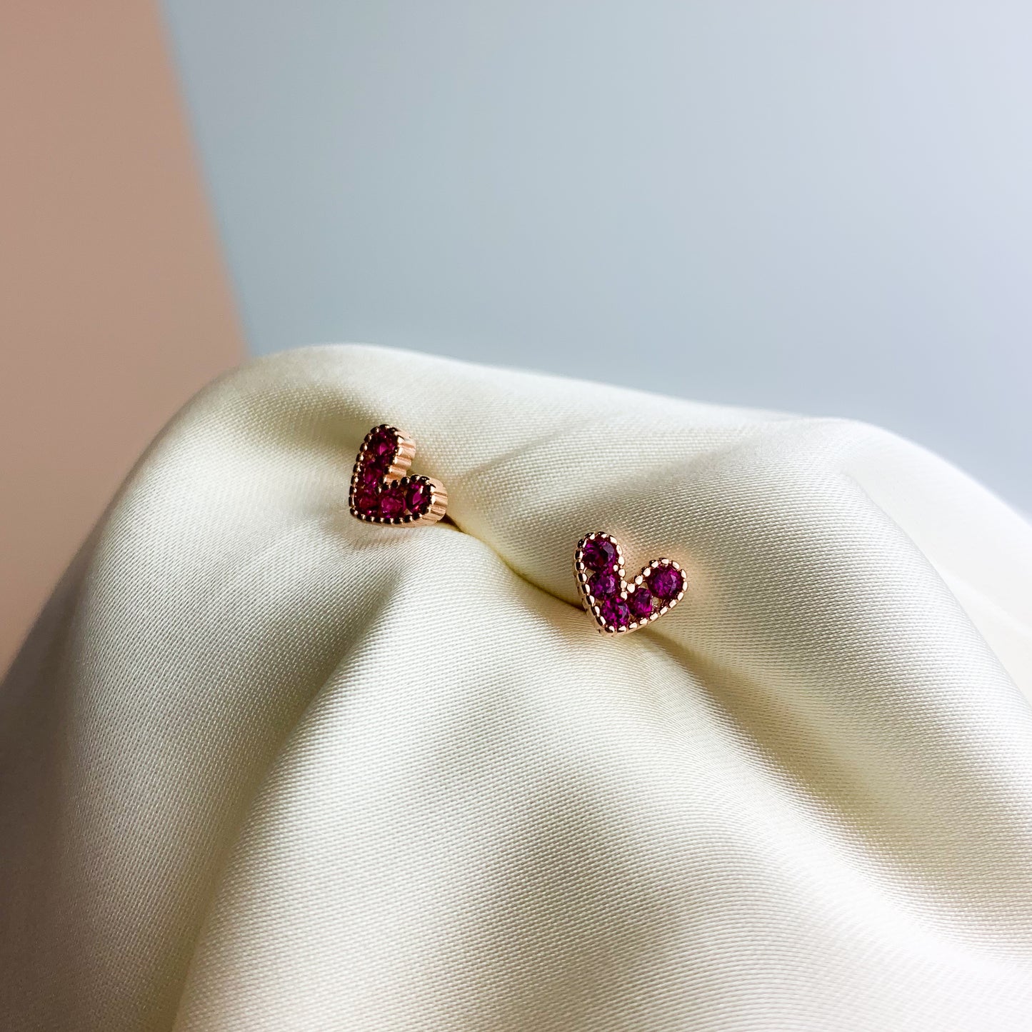 Hot Pink Crystal Heart Stud Earrings