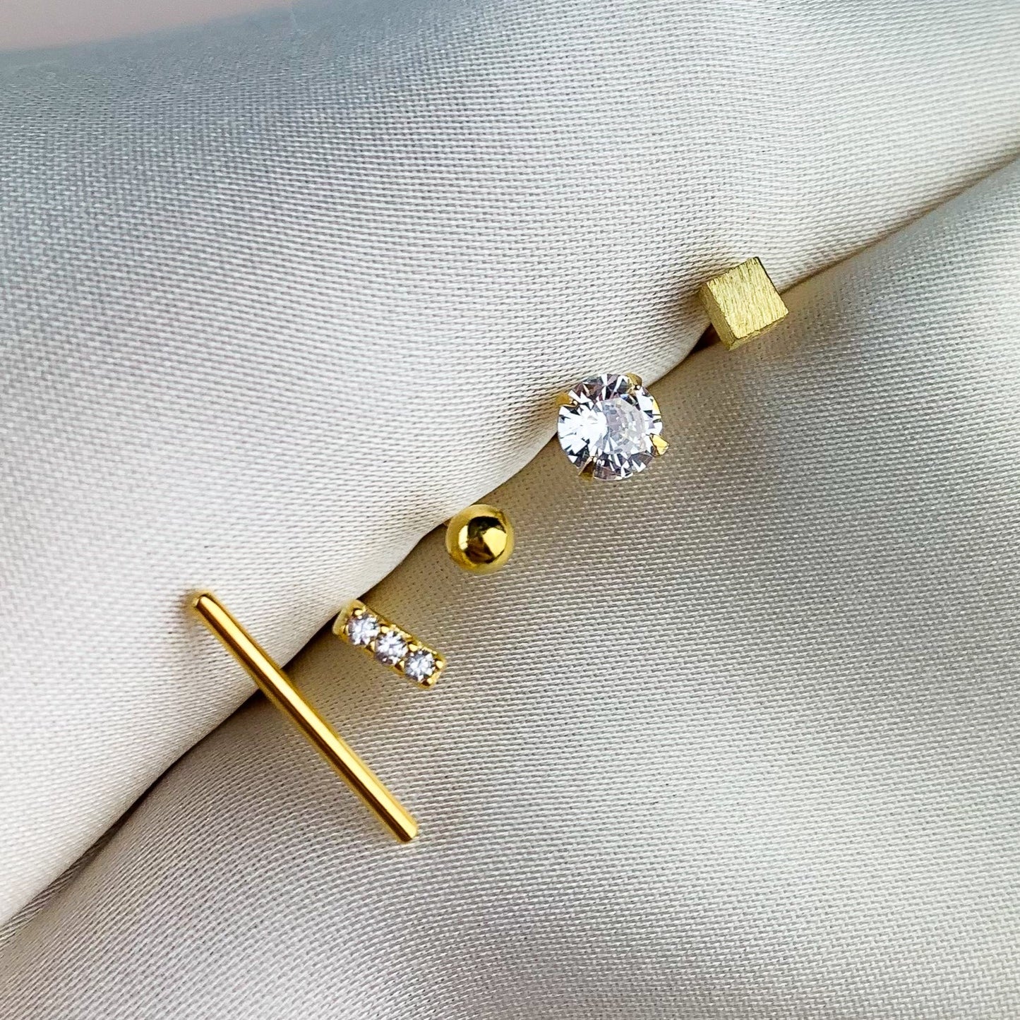 Set of Five Geometric Stud Earrings