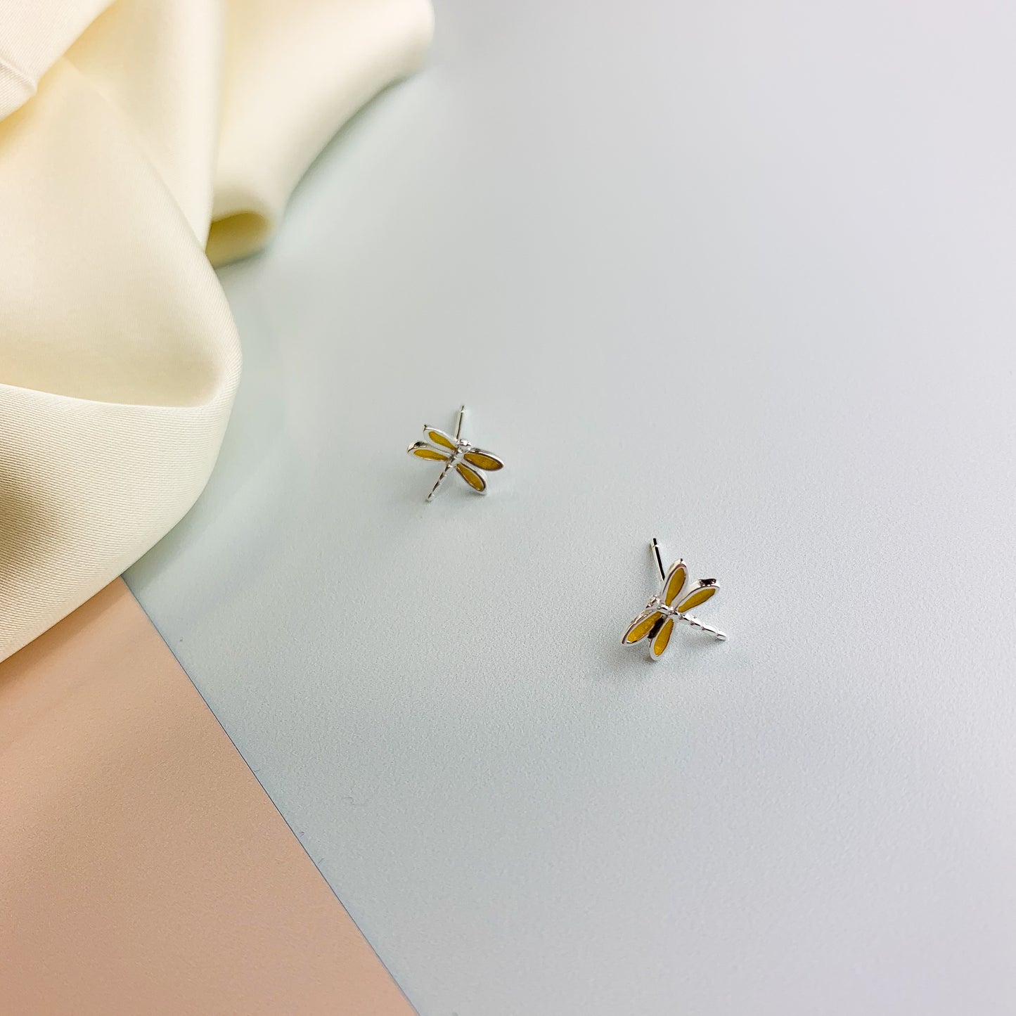Yellow Dragonfly Stud Earrings