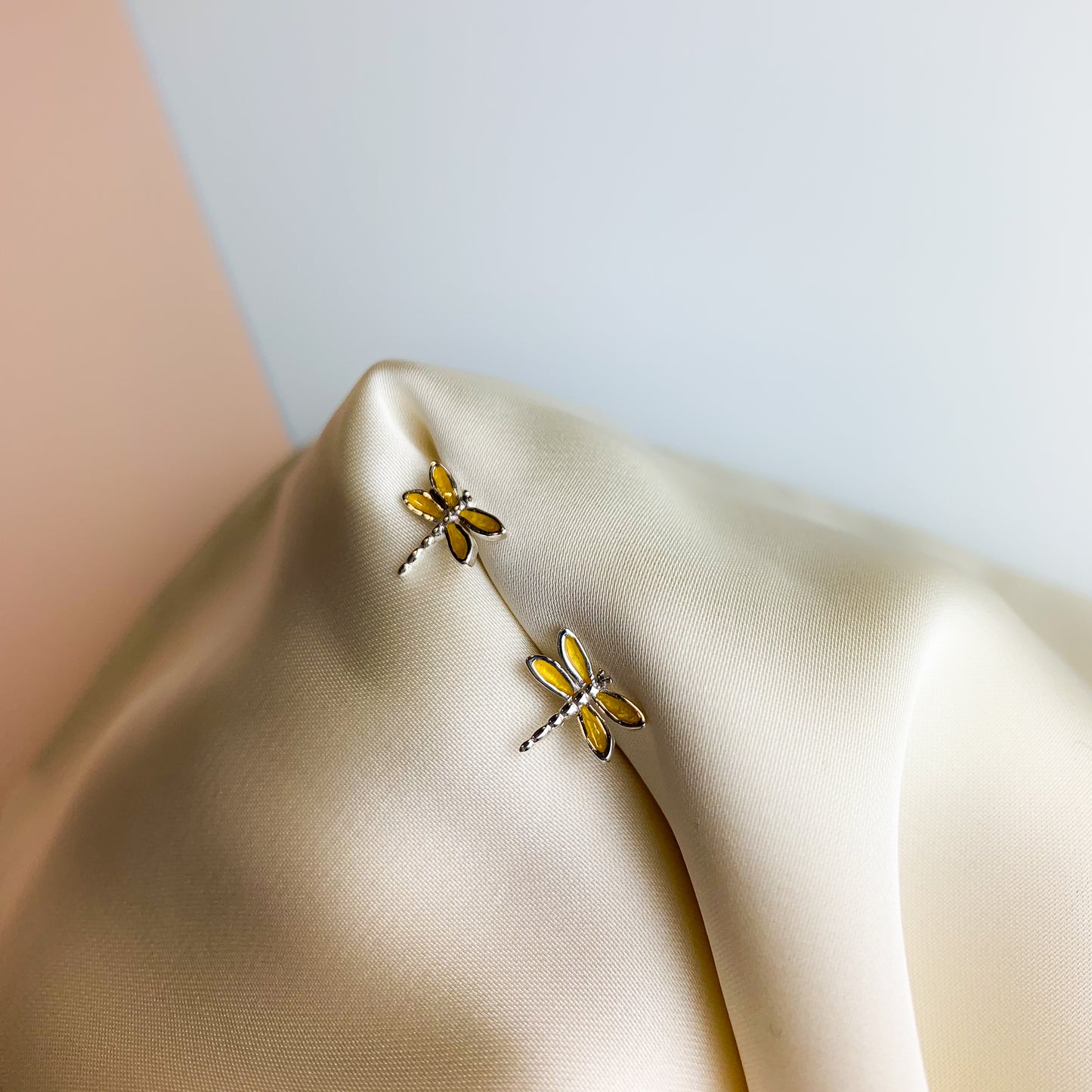 Yellow Dragonfly Stud Earrings