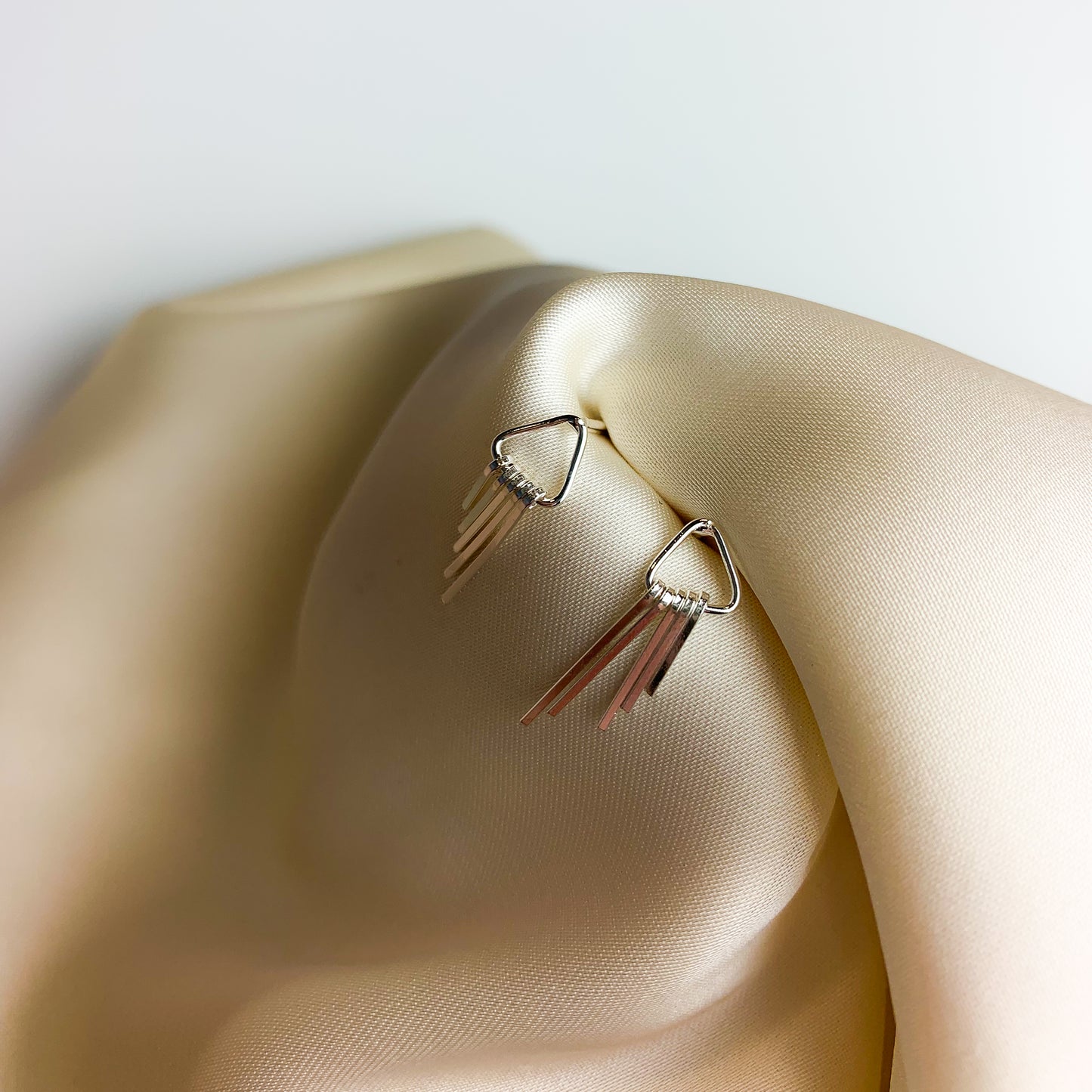 Silver Triangle Tassel Earrings