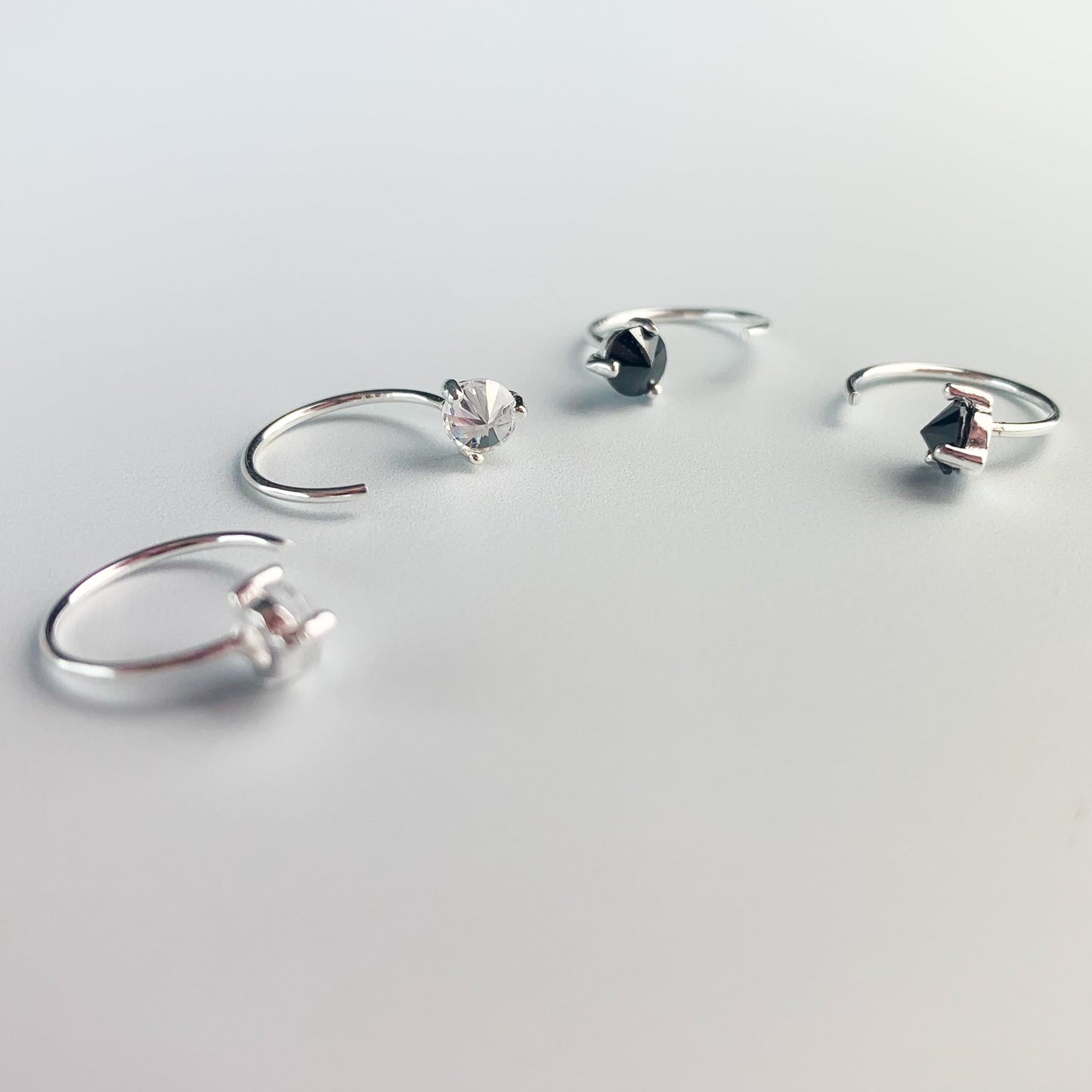 Black or White Crystal Open Hoop Earrings