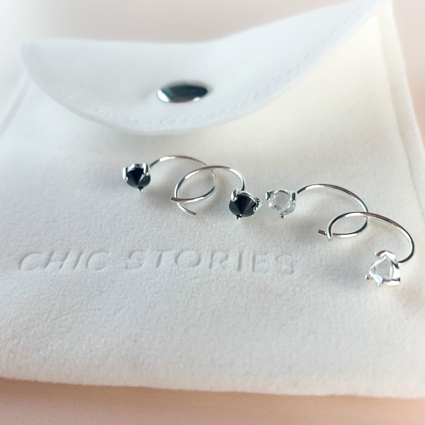 Black or White Crystal Open Hoop Earrings