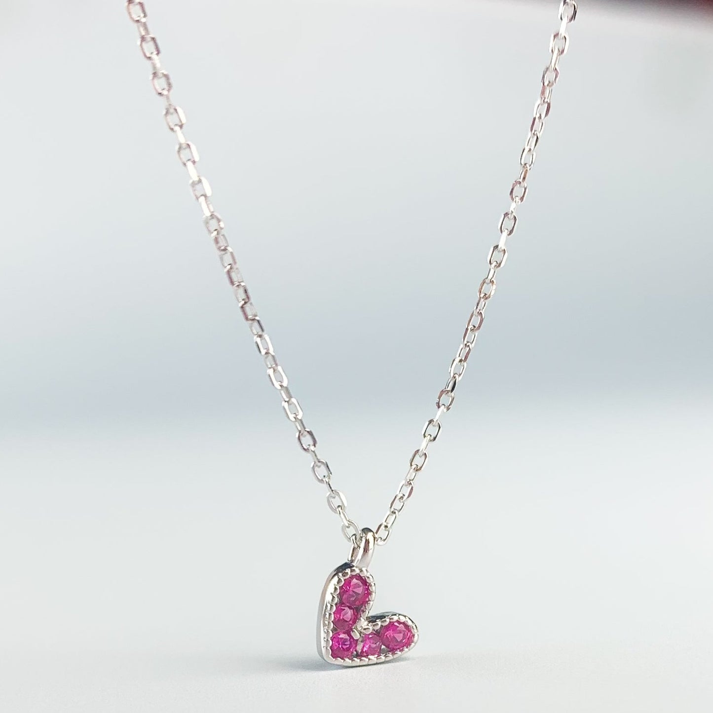 Pink Crystal Heart Pendant Necklace