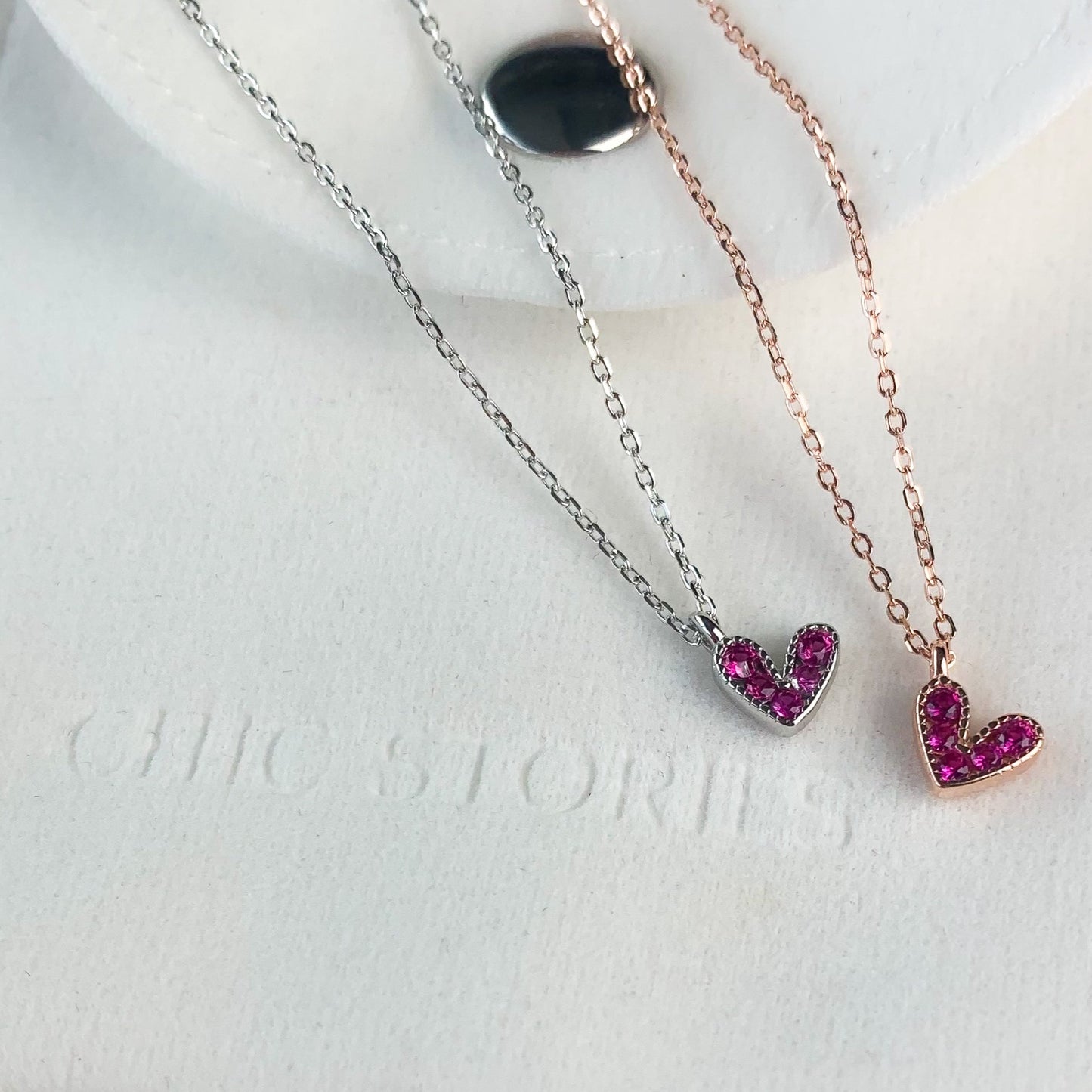 Pink Crystal Heart Pendant Necklace