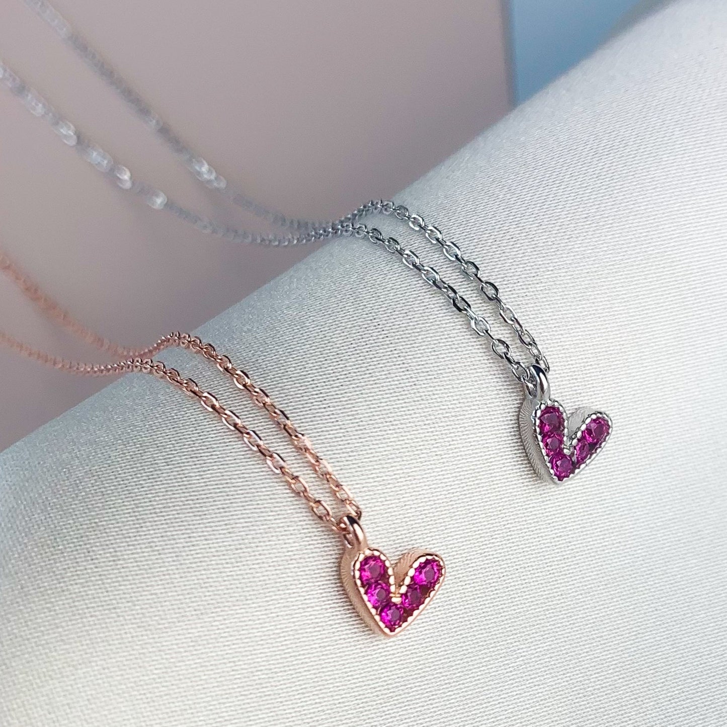 Pink Crystal Heart Pendant Necklace