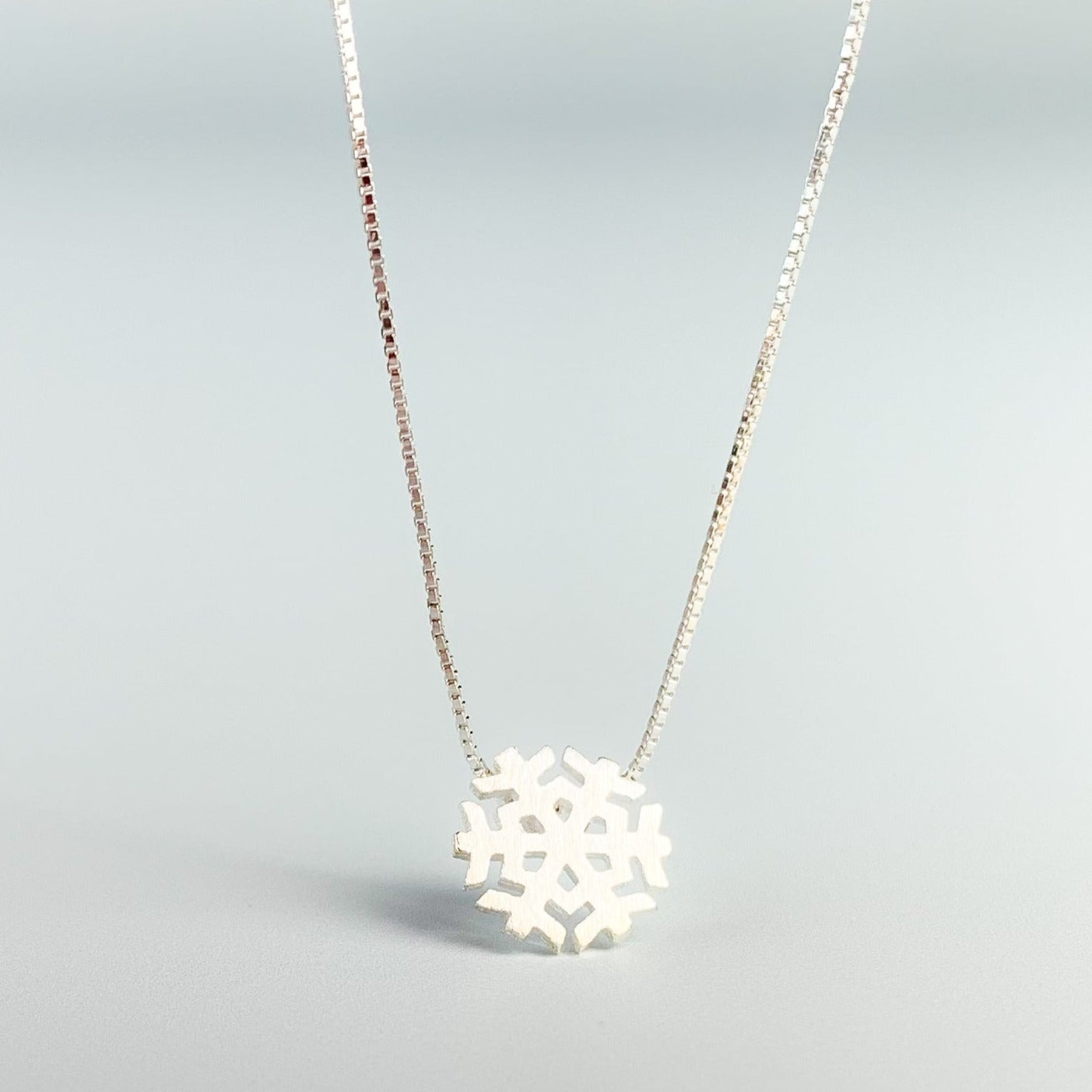 Brushed Silver Snowflake Pendant Necklace