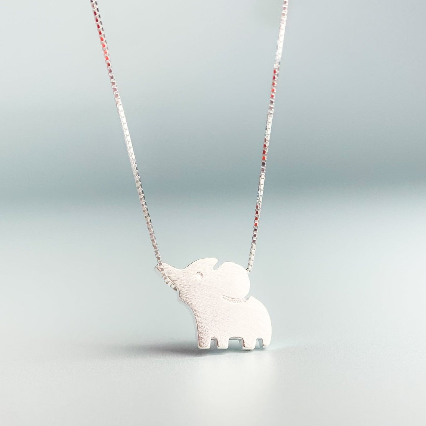 Brushed Silver Elephant Pendant Necklace