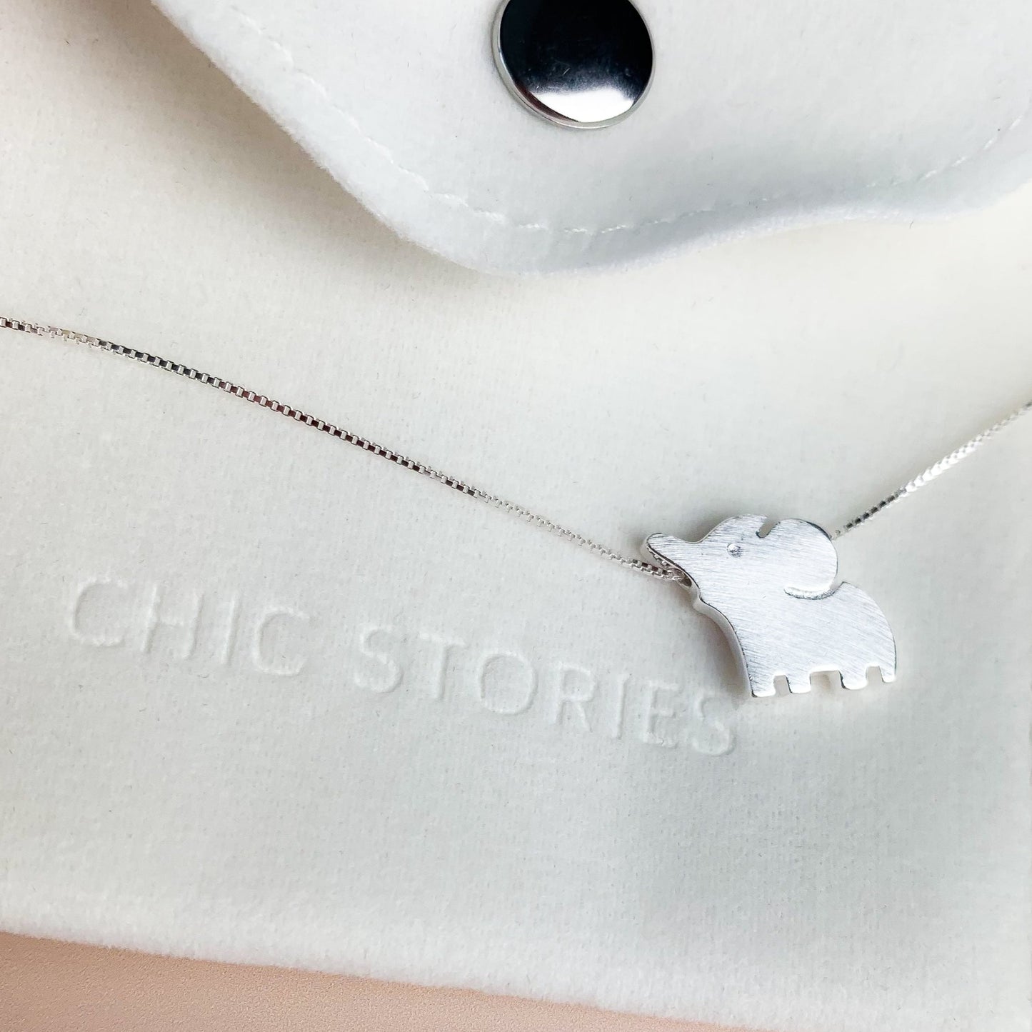 Brushed Silver Elephant Pendant Necklace
