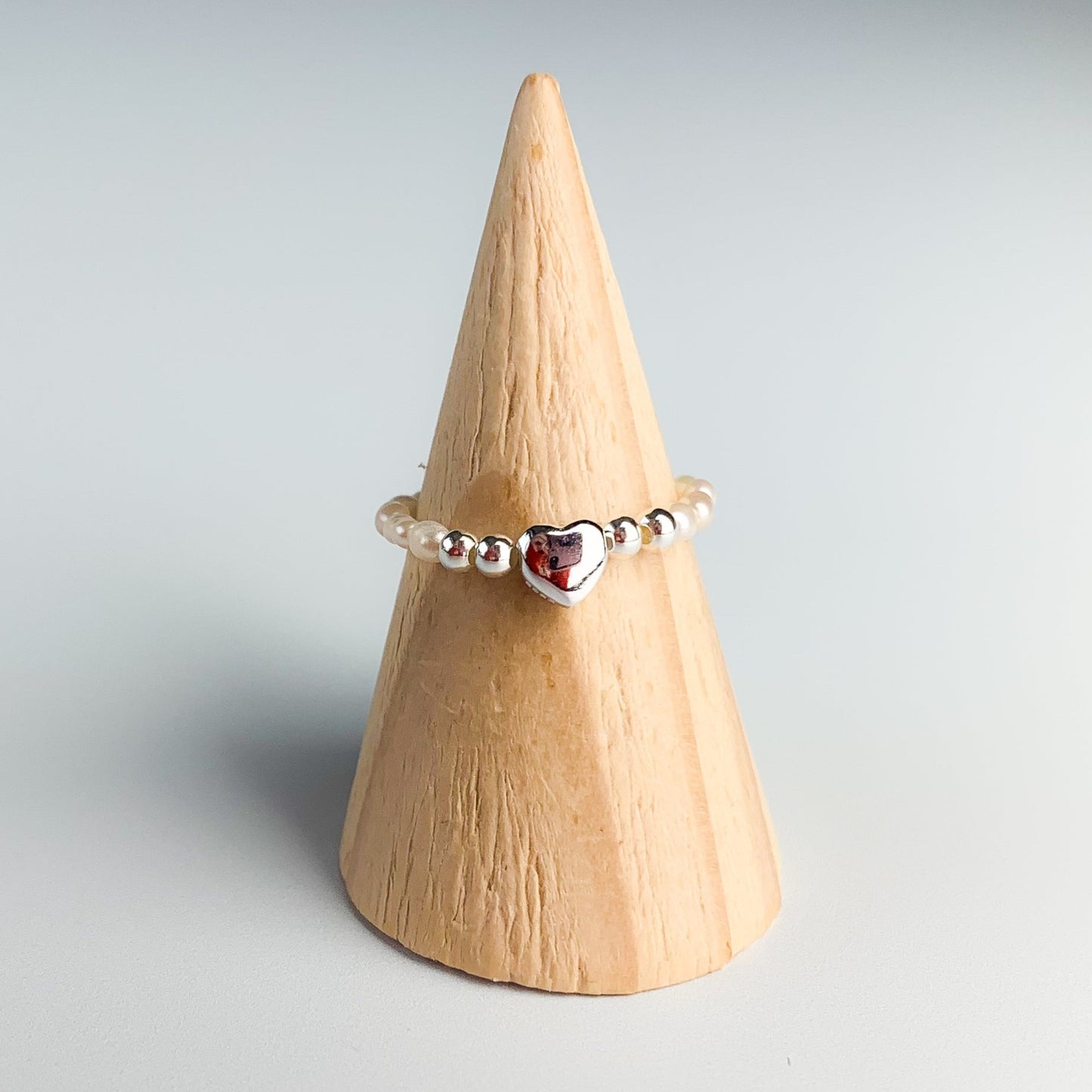 Heart Charm Pearl Bead Ring