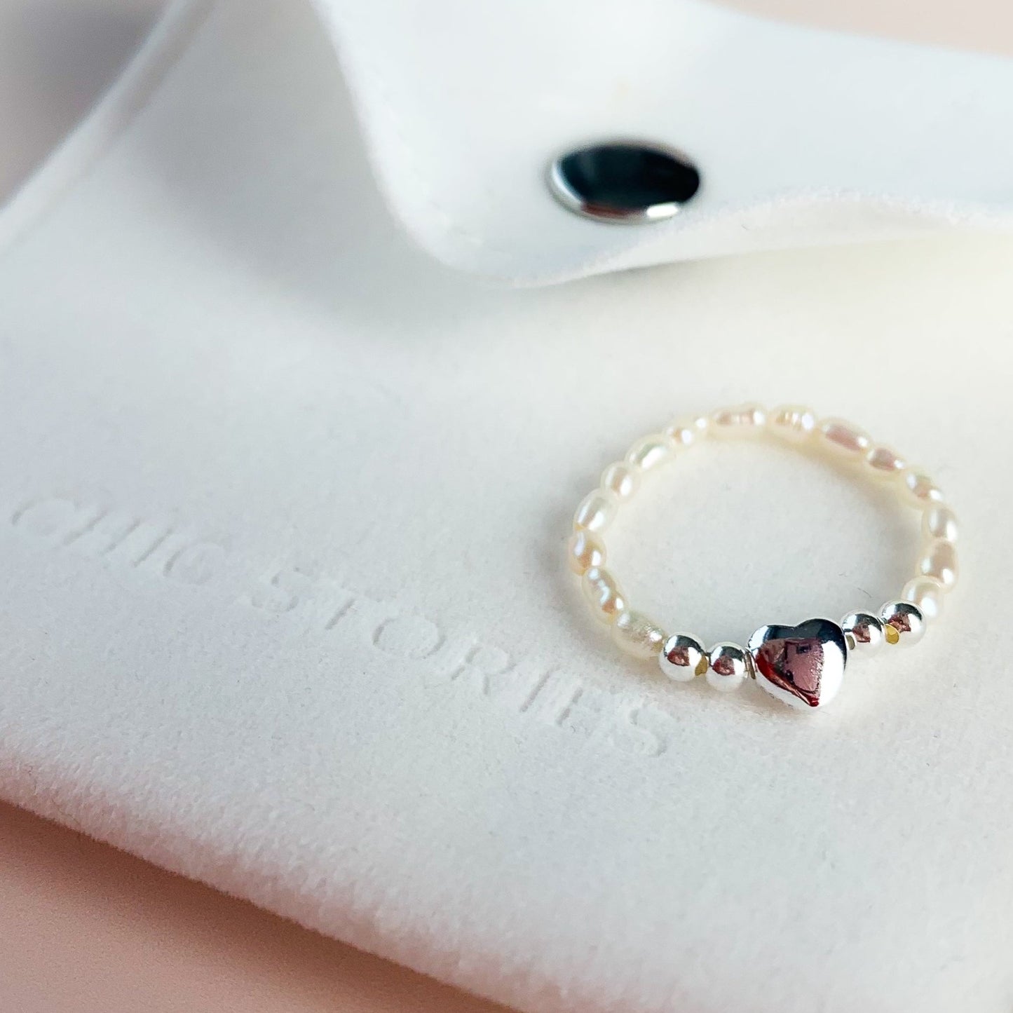 Heart Charm Pearl Bead Ring