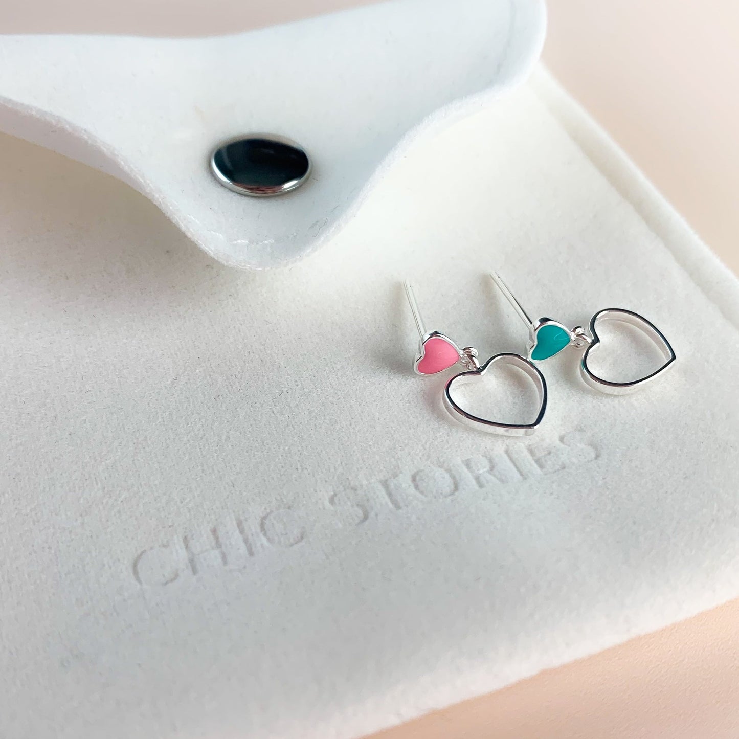 Pink or Blue Heart Drop Earrings