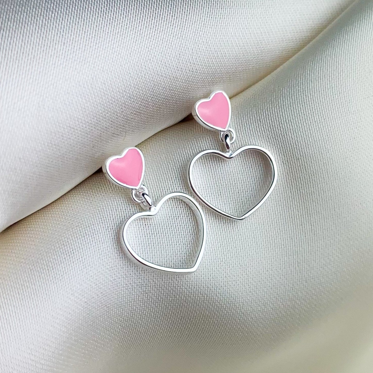Pink or Blue Heart Drop Earrings