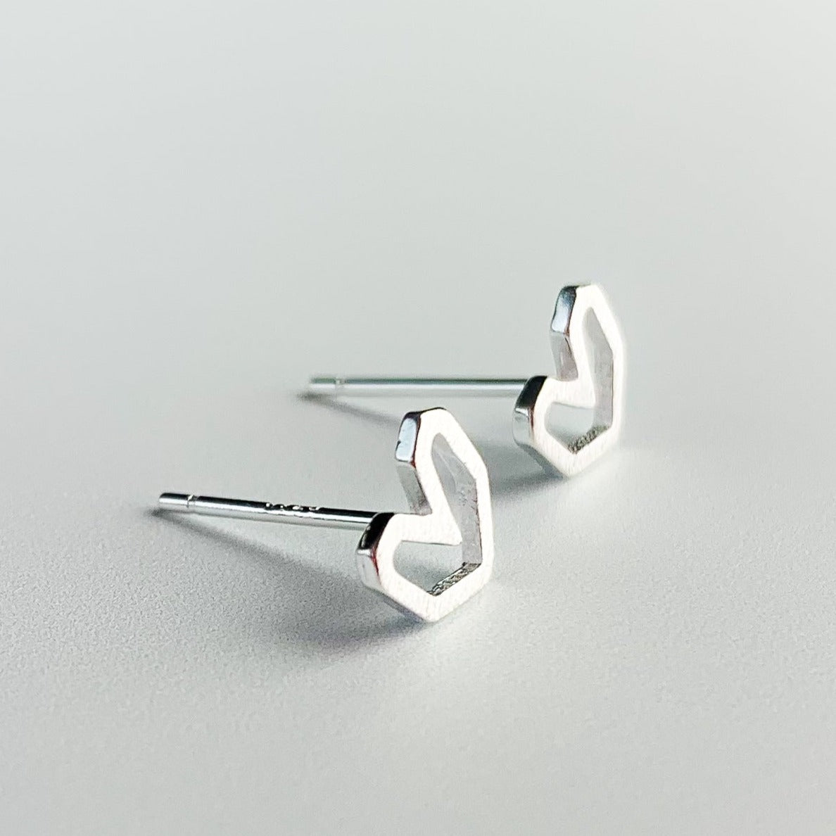 Brushed Silver Geometric Heart Studs