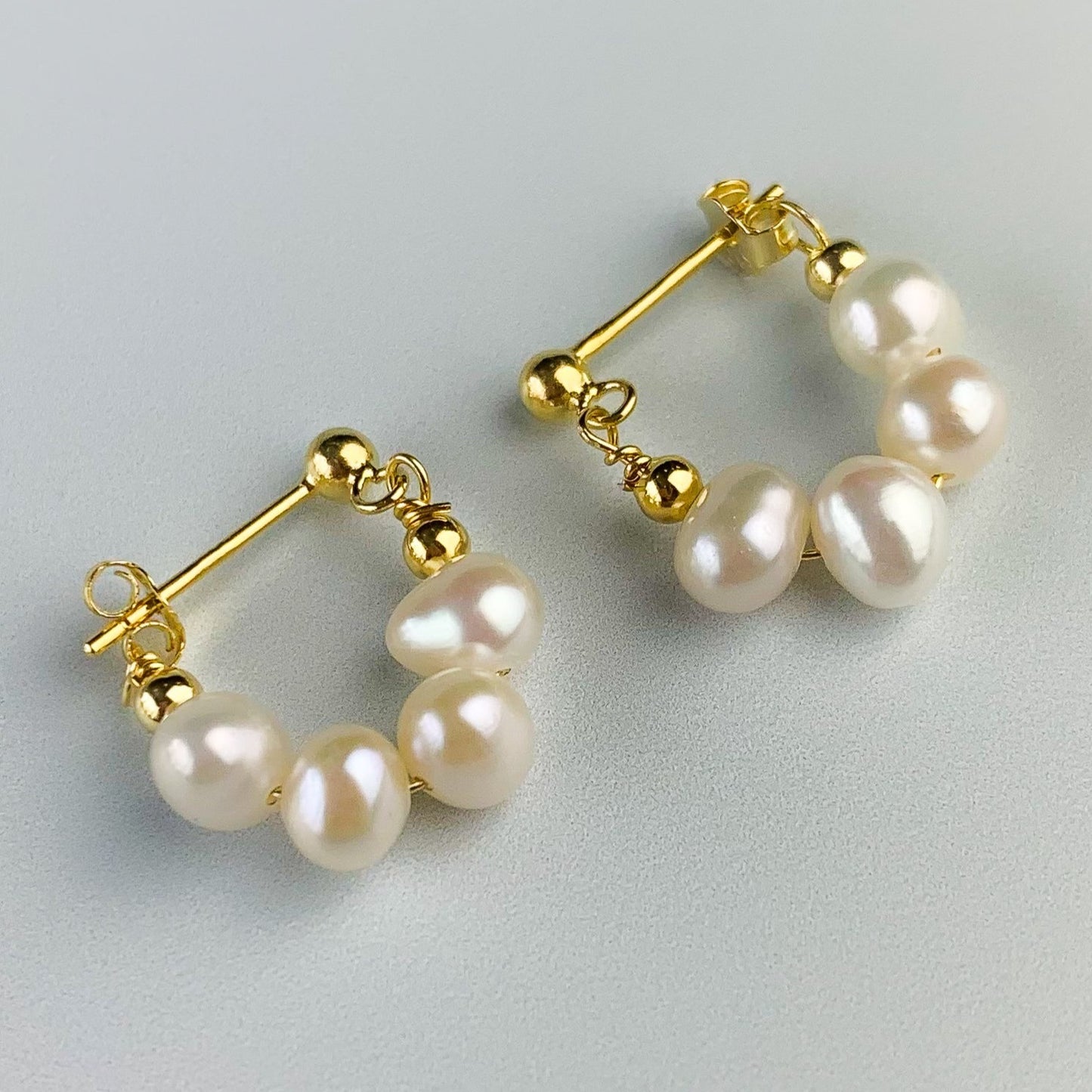 Gold Pearl Huggie Hoop Stud Earrings