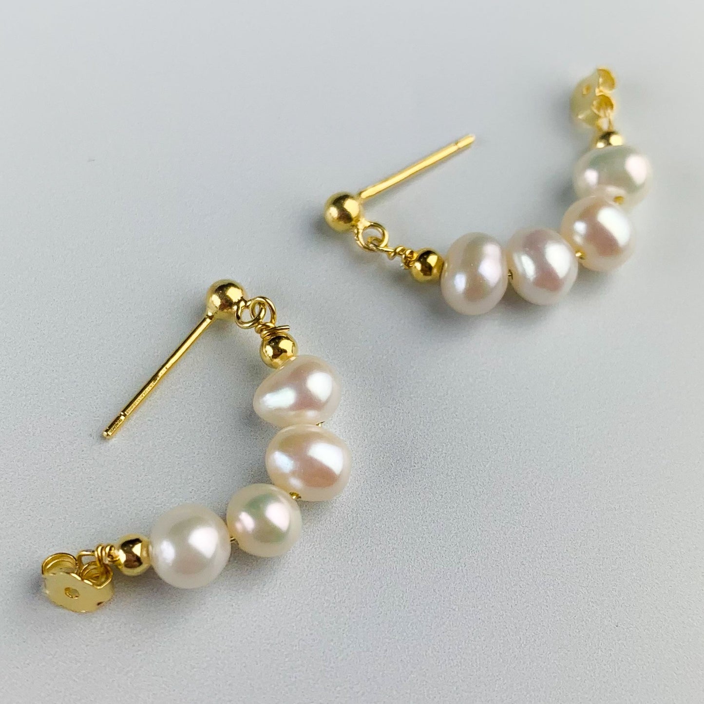 Gold Pearl Huggie Hoop Stud Earrings