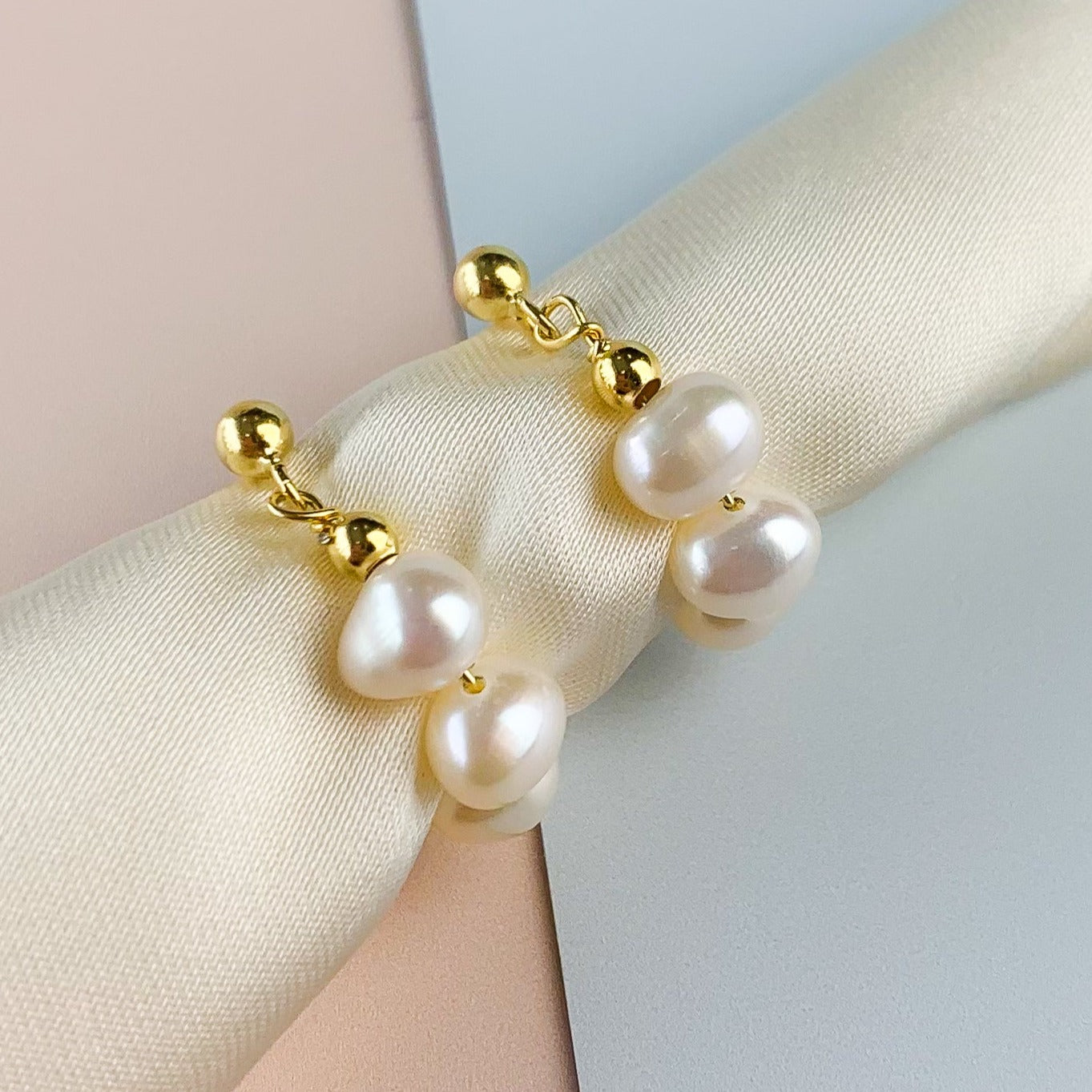 Gold Pearl Huggie Hoop Stud Earrings