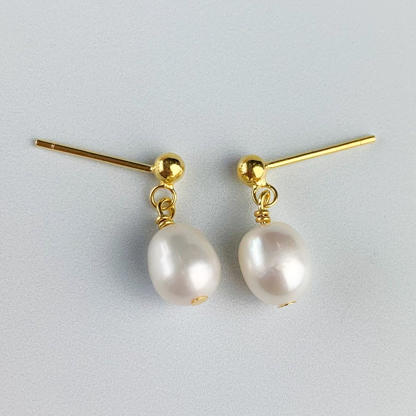 Gold Pearl Drop Stud Earrings