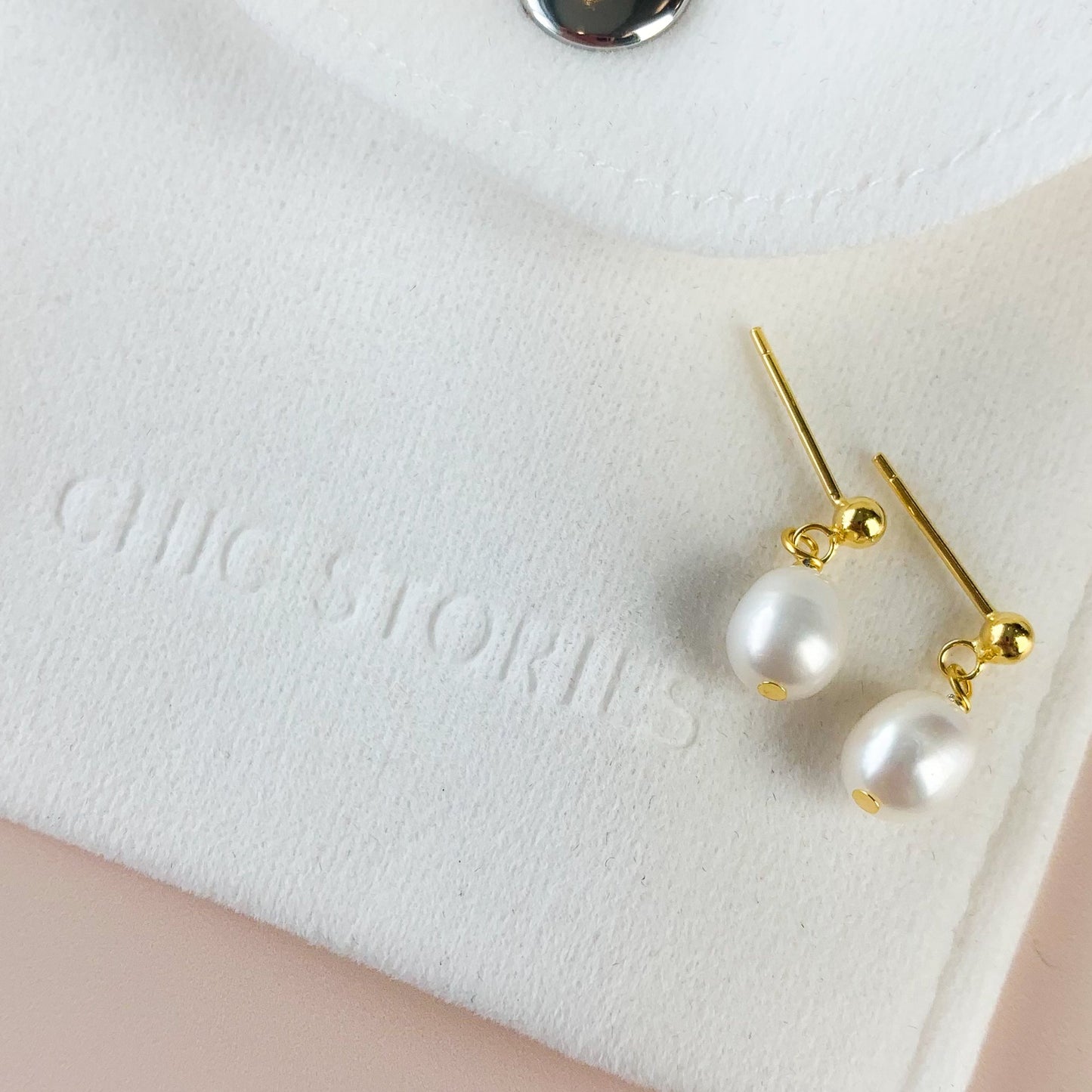 Gold Pearl Drop Stud Earrings