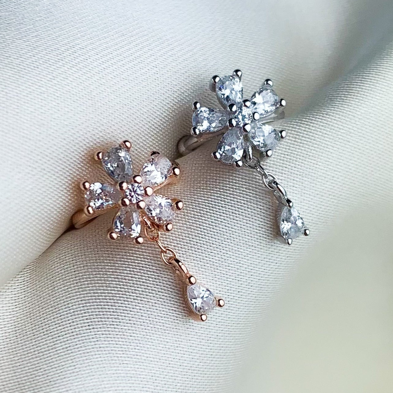 Crystal Flower Dangle Ear Cuff