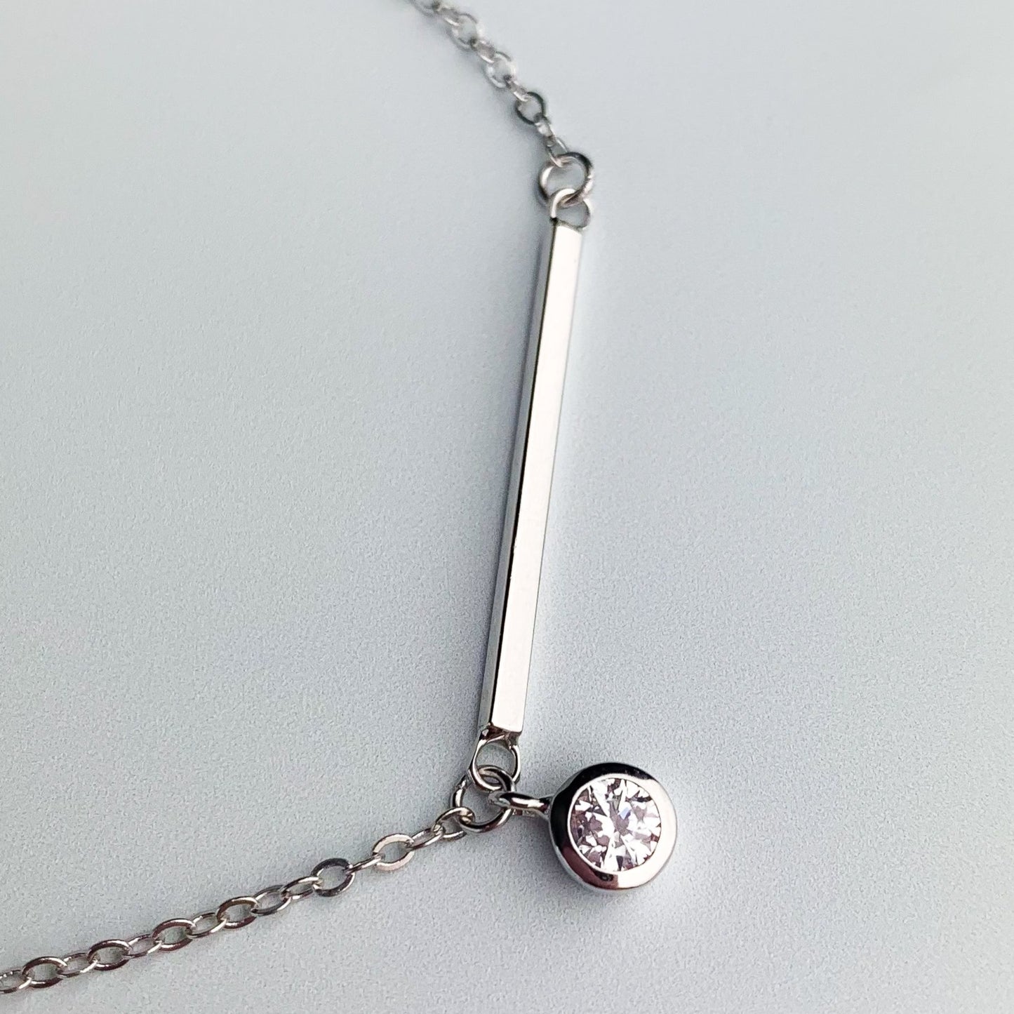 Bar and Hanging Crystal Charm Chain Anklet