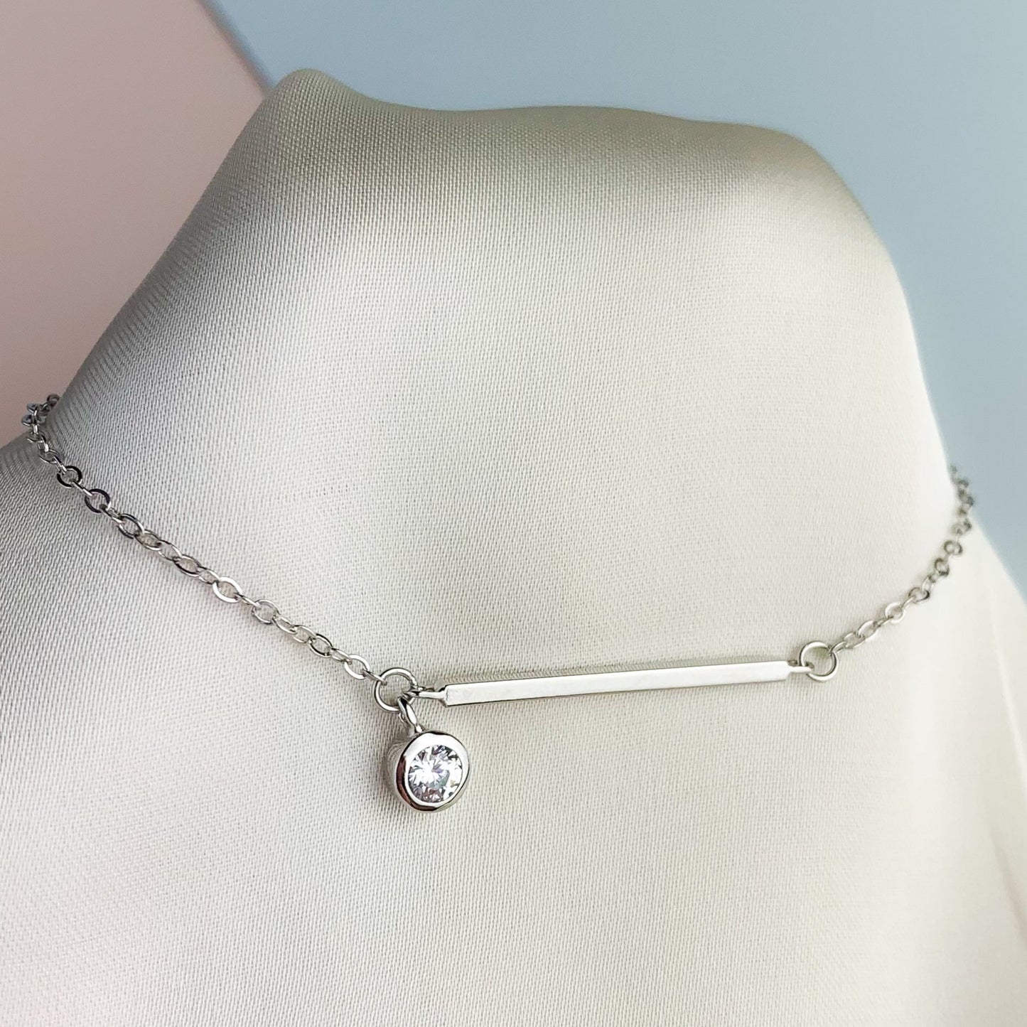 Bar and Hanging Crystal Charm Chain Anklet