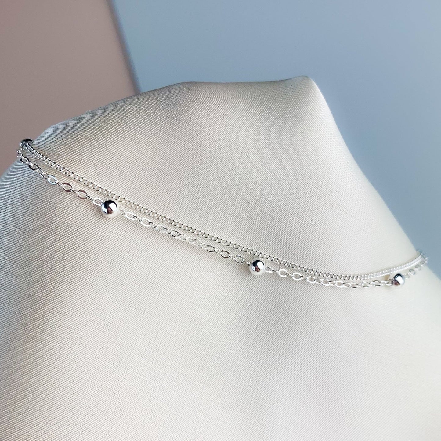 Double Chain and Bead Anklet